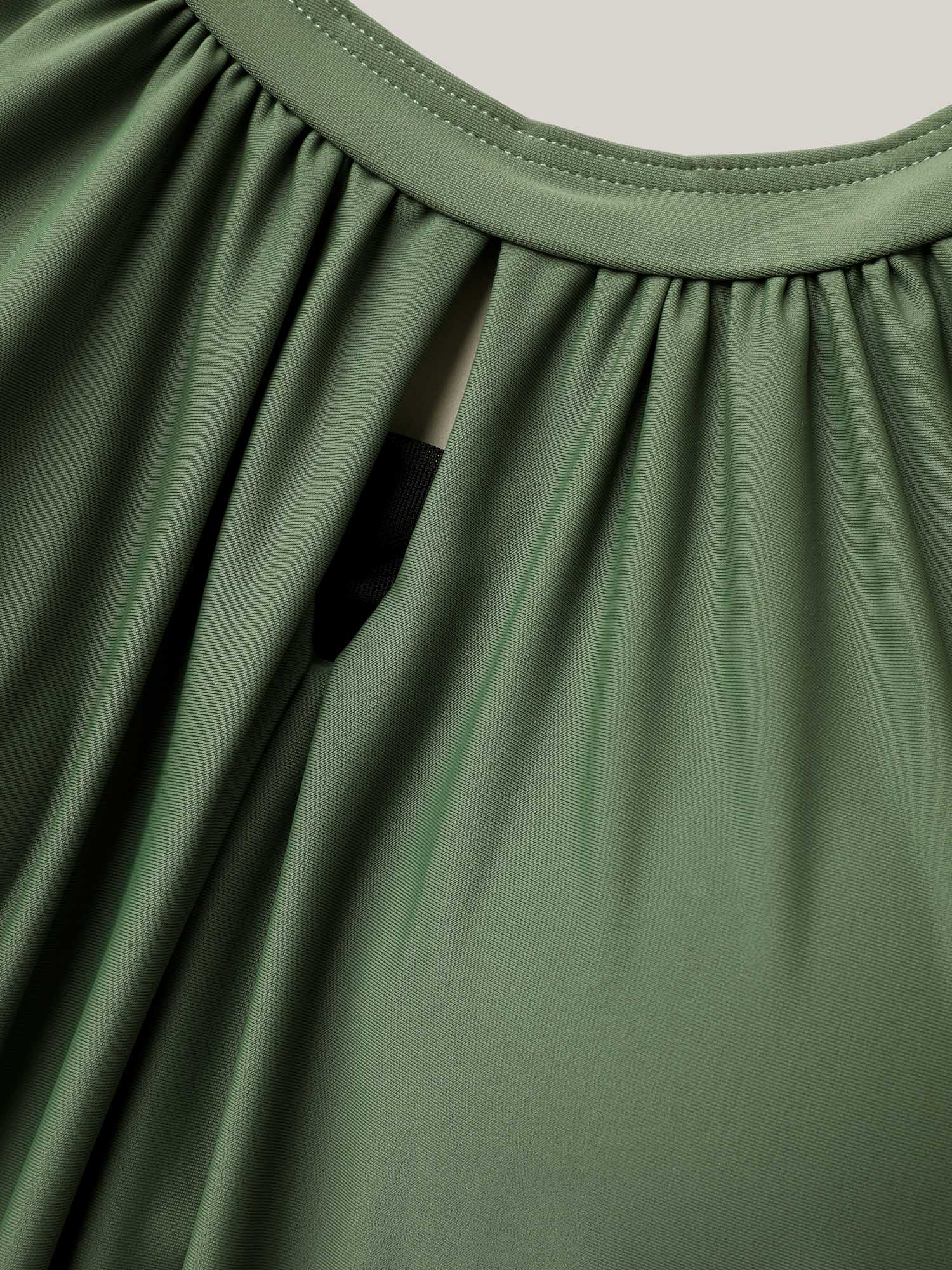 Plus Size Pleated Non-Removable Cups Swim Top Women`s Swimwear ArmyGreen Beach Gathered High stretch Bodycon U-neck Curve Swim Tops BloomChic 12/L 
