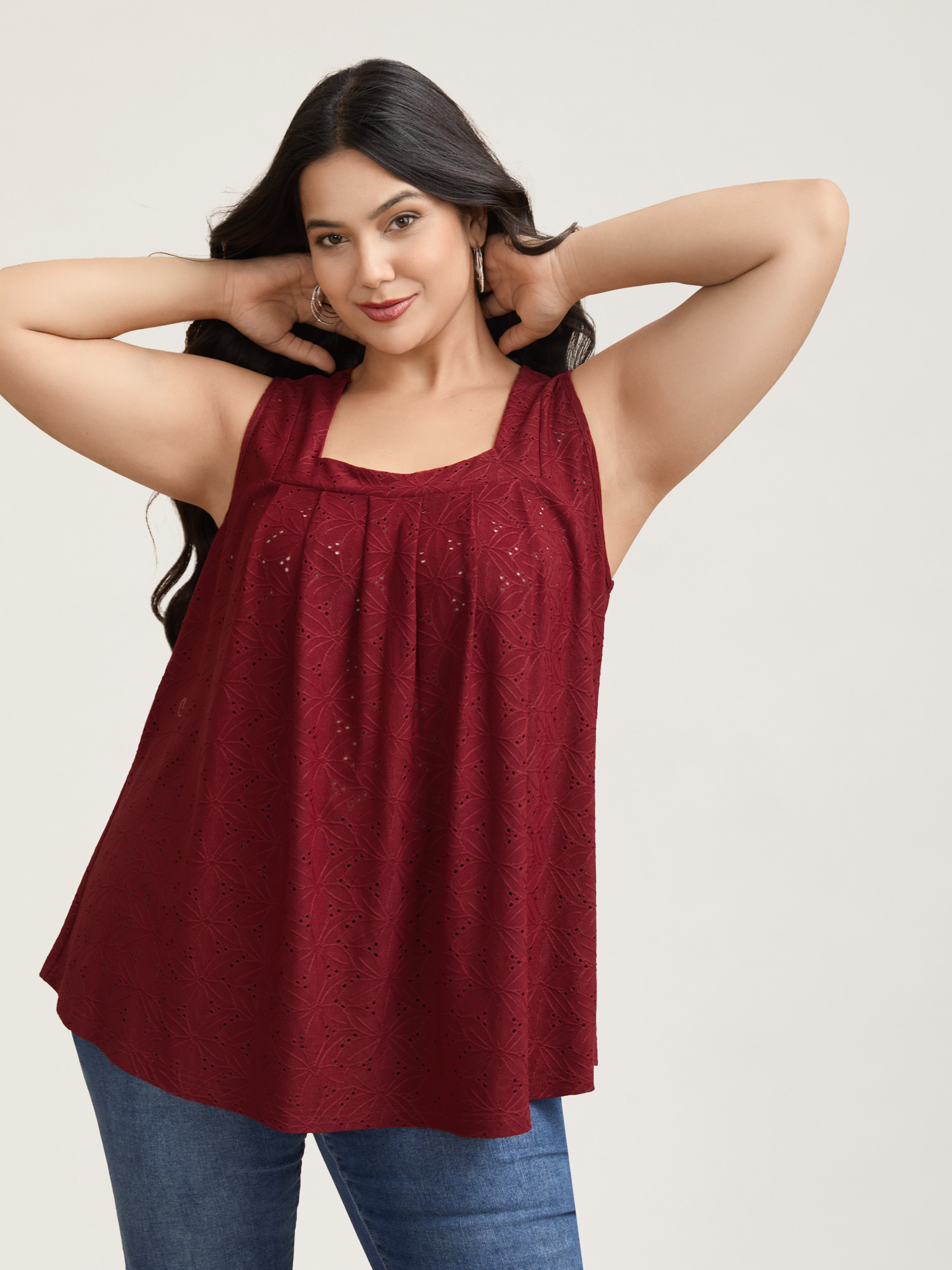 

Plus Size Textured Stretchy Square Neck Pleated Vest Women Burgundy Casual Texture Square Neck Everyday Tank Tops Camis BloomChic