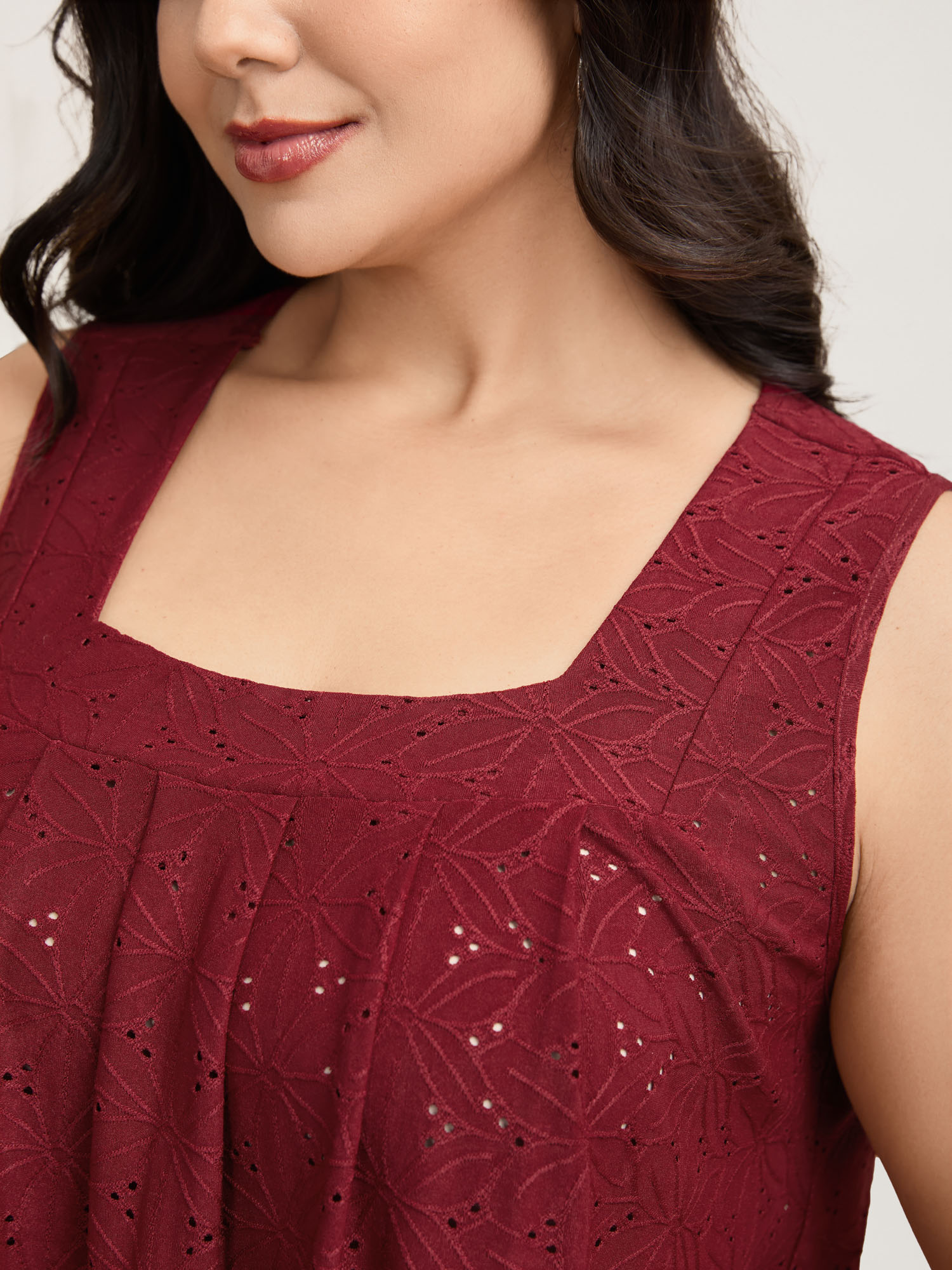 Plus Size Textured Stretchy Square Neck Pleated Vest Women Burgundy Casual Texture Square Neck Everyday Tank Tops Camis BloomChic 10/M 