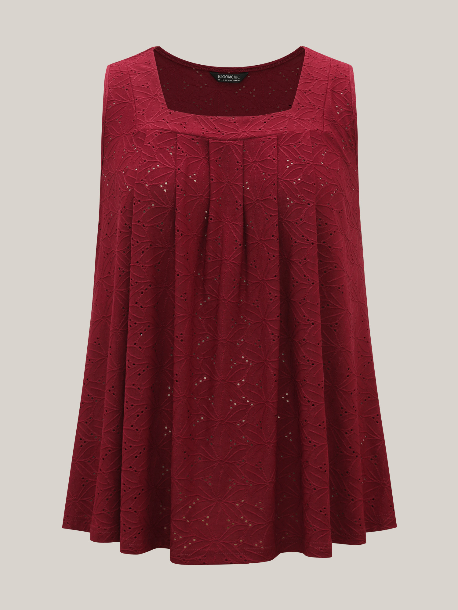 Plus Size Textured Stretchy Square Neck Pleated Vest Women Burgundy Casual Texture Square Neck Everyday Tank Tops Camis BloomChic 10/M 