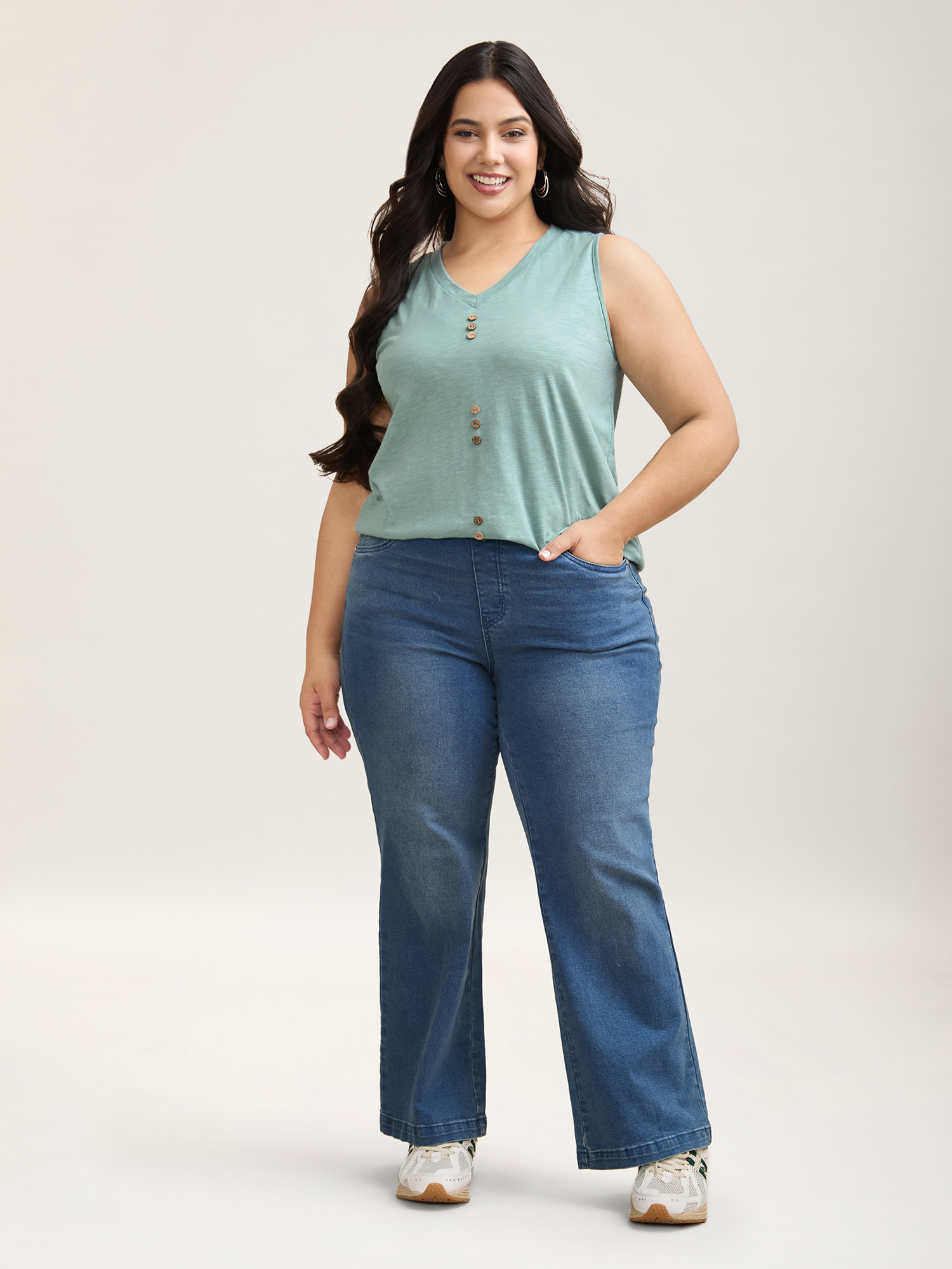Plus Size Bamboo Cotton Stretchy Button Vest Women Greenbean Casual Slit V-neck Everyday Tank Tops Camis BloomChic 10/M 