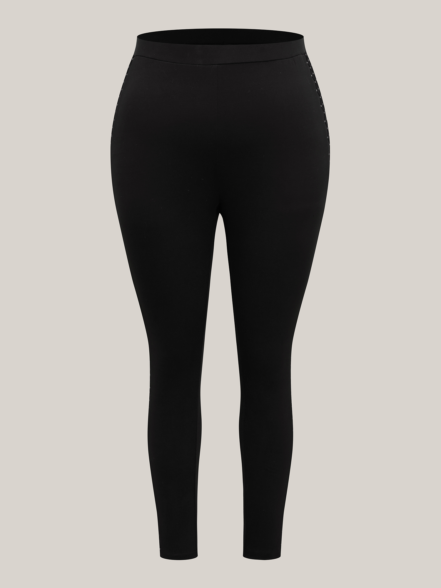 Plus Size Mesh Spliced Skinny-Fit Leggings Women Black Elegant High stretch Skinny Mid Rise Everyday Leggings BloomChic 10/M 