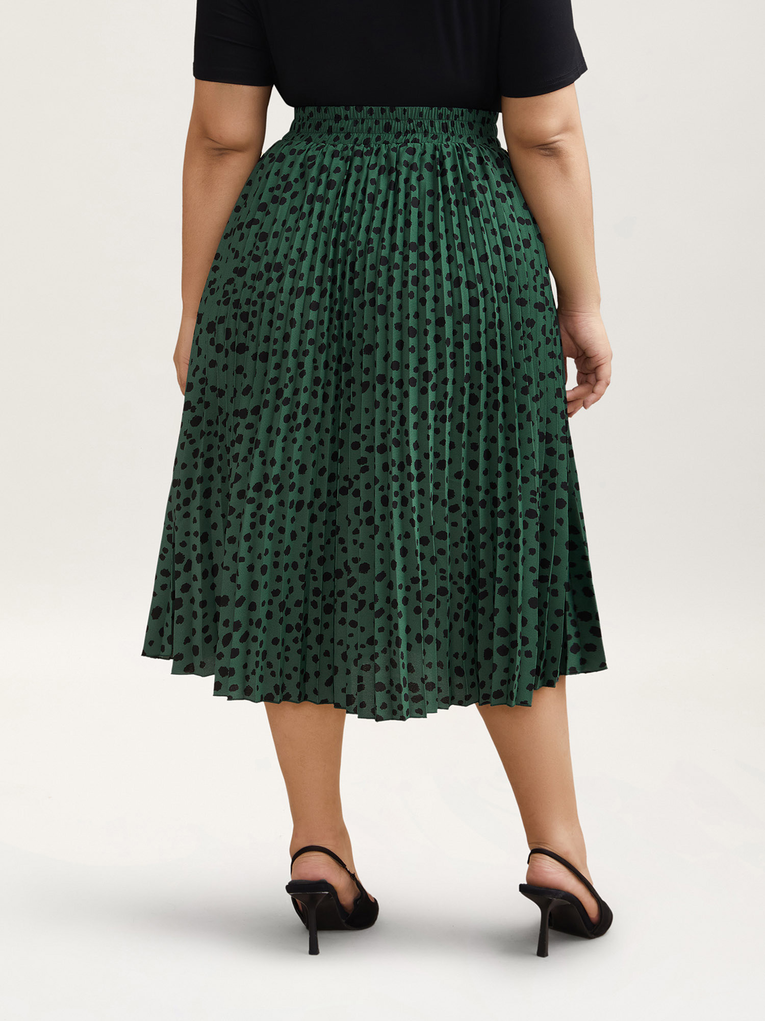 

Plus Size Dot Print Pleated Midi Skirt Women Emerald Elegant Contrast Bodycon No stretch Everyday Skirts BloomChic