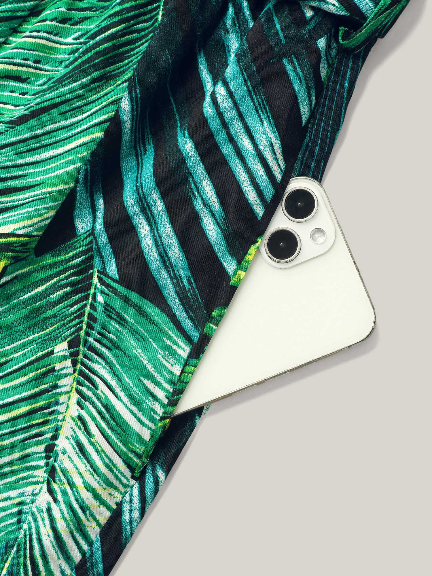 Plus Size BlackFlower Tropical Leaf Print Stretchy Belted Slit Jumpsuit Women Resort Sleeveless Overlap Collar Vacation Loose Jumpsuits BloomChic 28/5X 