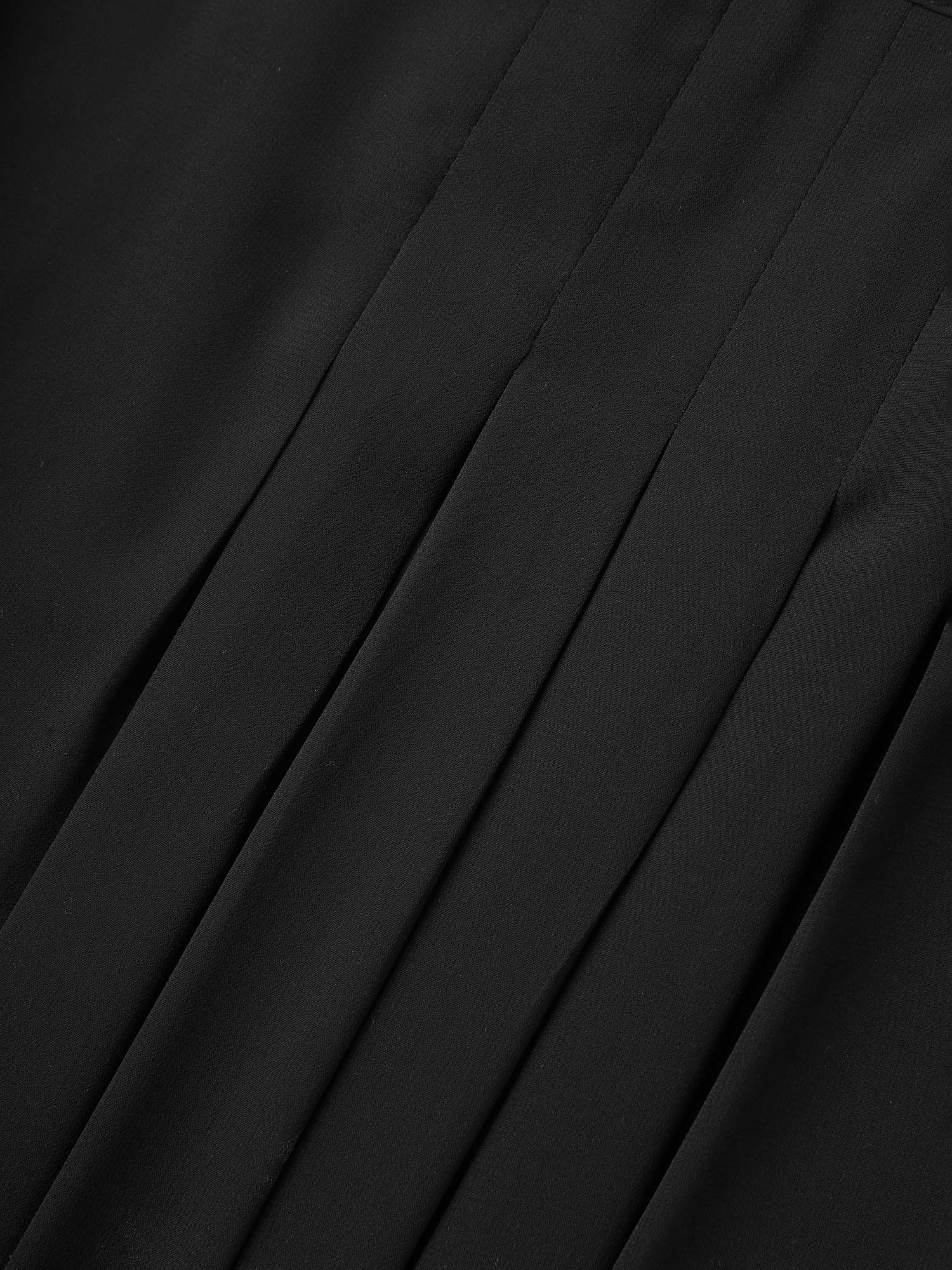 Plus Size Black Petal Sleeve Pleated Sheer Shirt Women Elegant Elbow-length sleeve Round Neck Everyday Blouses BloomChic 12/L 