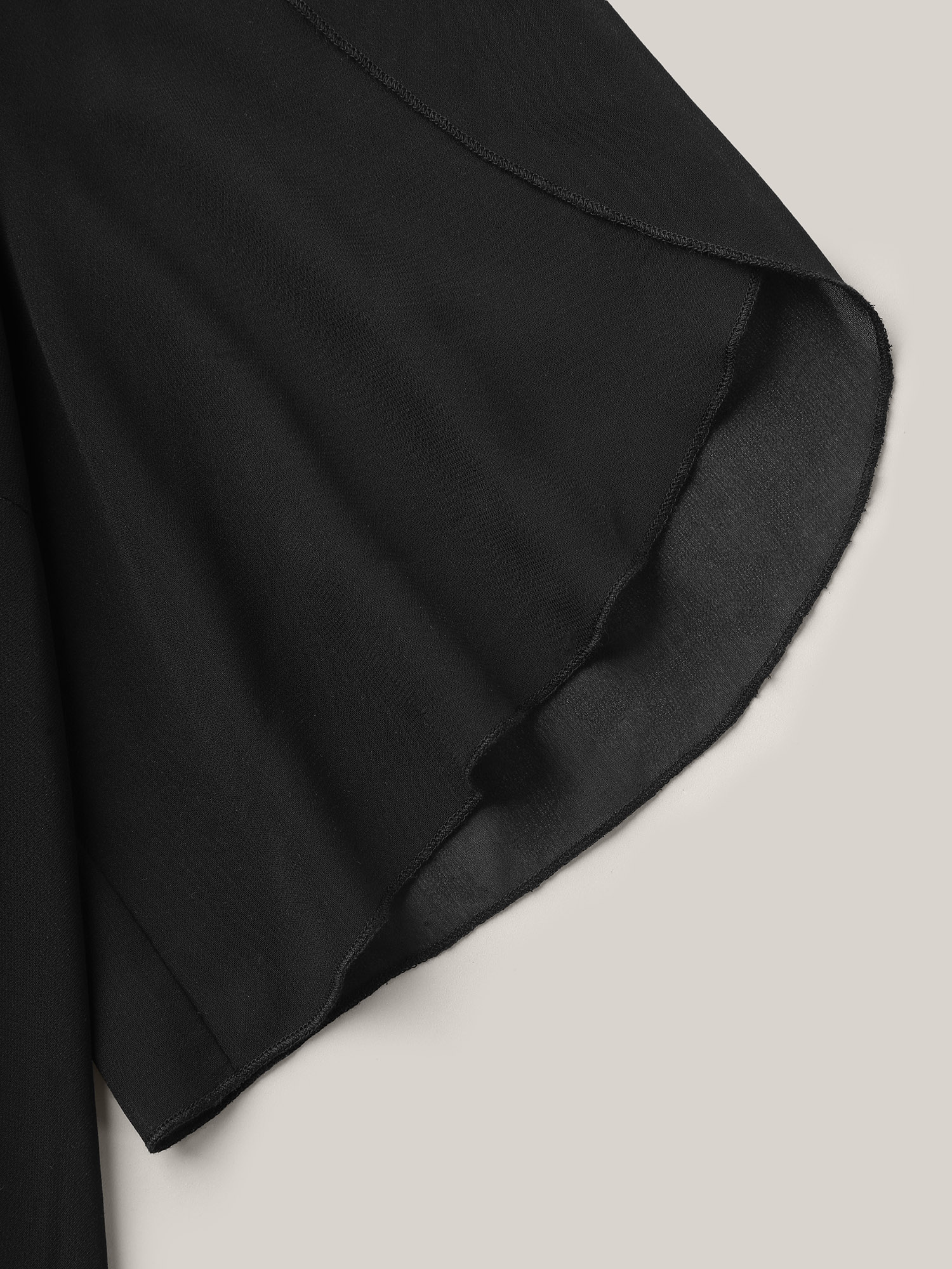 Plus Size Black Petal Sleeve Pleated Sheer Shirt Women Elegant Elbow-length sleeve Round Neck Everyday Blouses BloomChic 12/L 