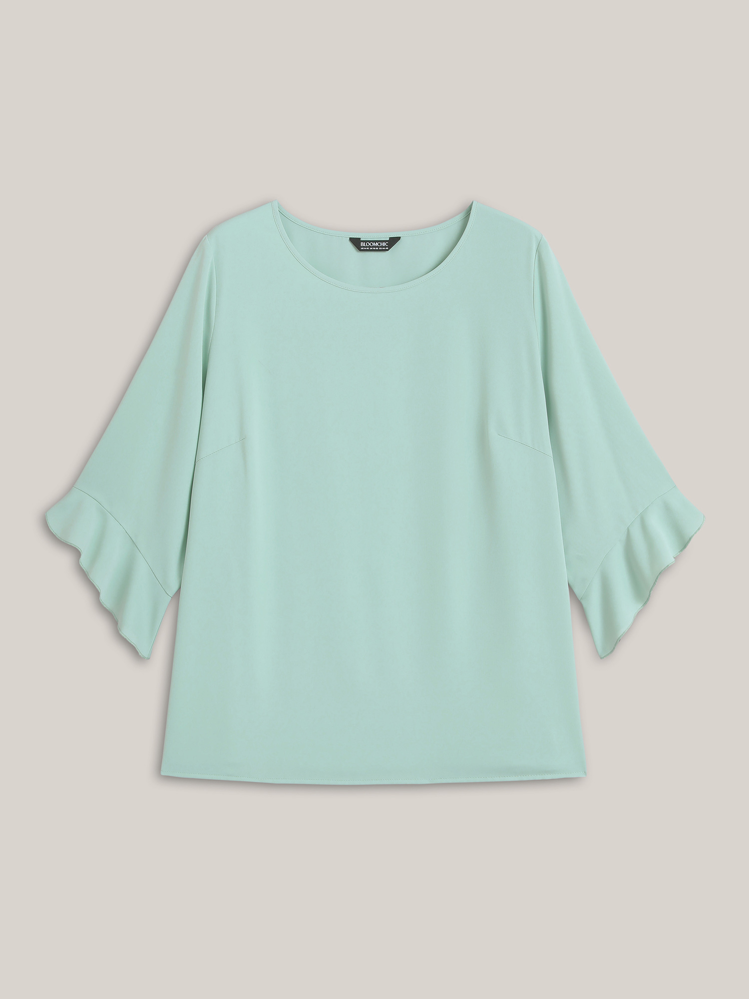 Plus Size Greenbean Lotus Leaf Sleeve Round Neck Shirt Women Elegant Elbow-length sleeve Round Neck Everyday Blouses BloomChic 26/4X 