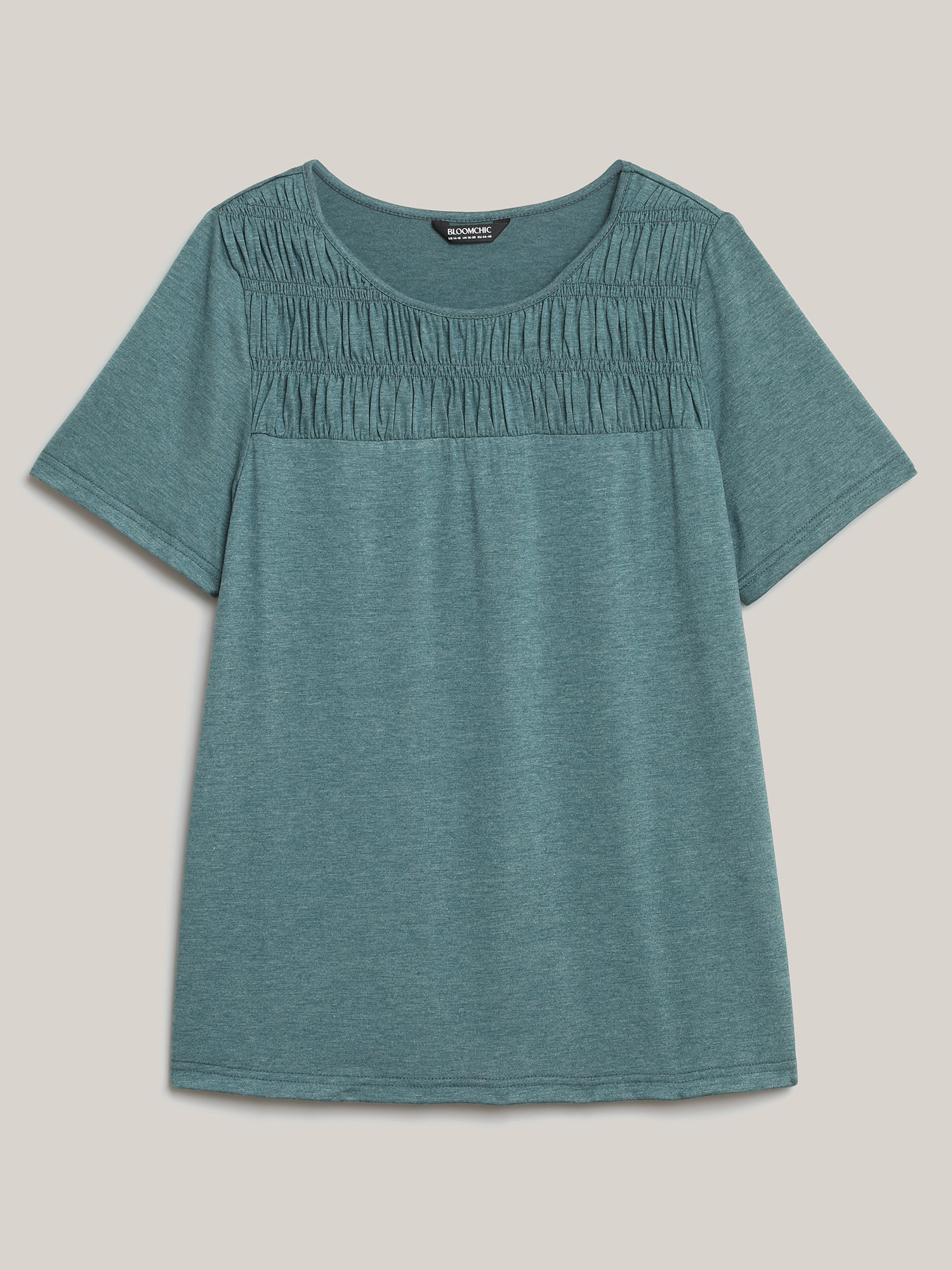 Plus Size Shirred Detail Round Neck T-Shirt Cyan Women Elegant Shirred Round Neck Everyday T-shirts BloomChic 22-24/3X 