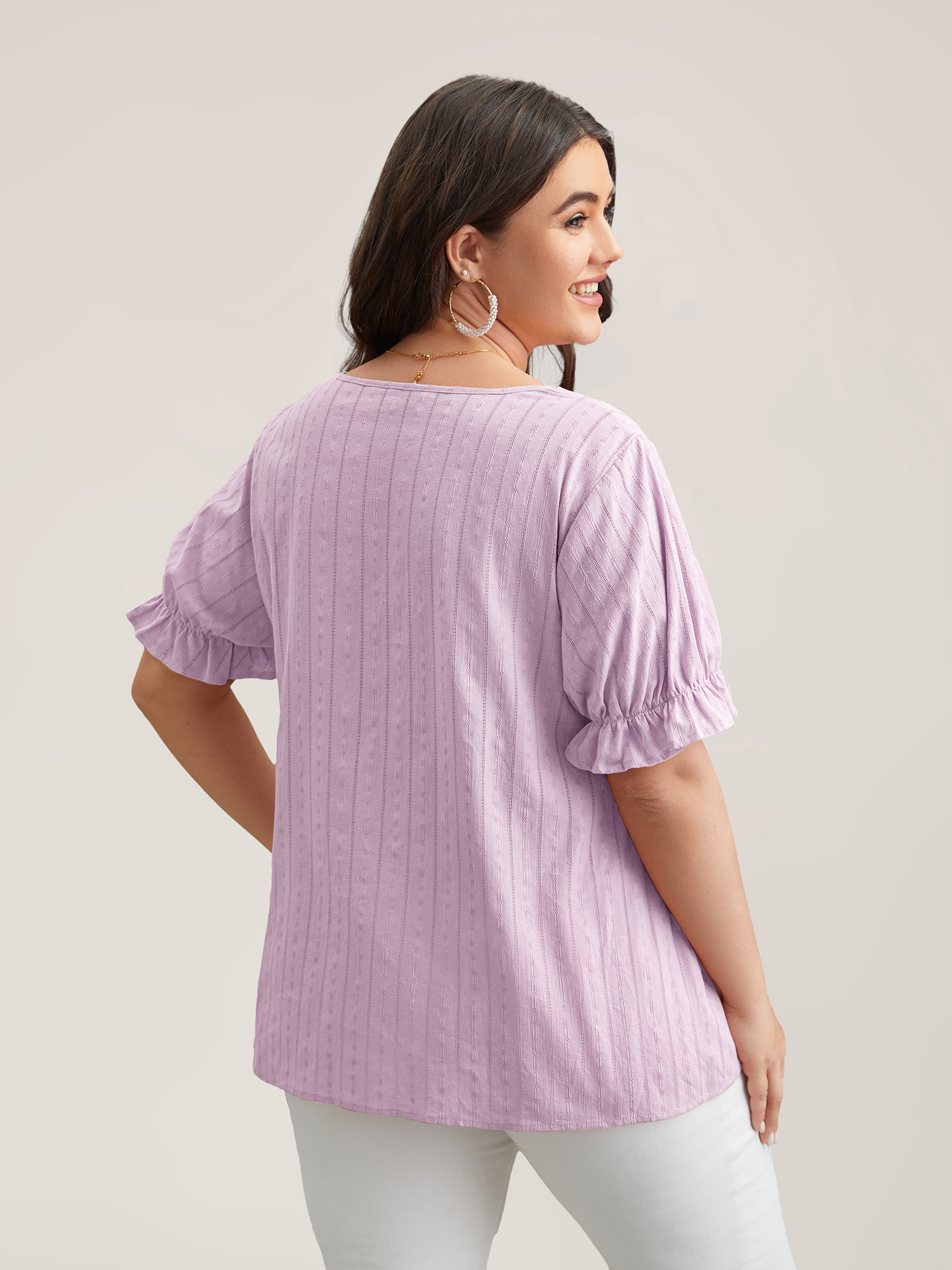 

Plus Size Lilac Cotton Square Neck Ruffled Sleeve Shirt Women Elegant Short sleeve Square Neck Everyday Blouses BloomChic