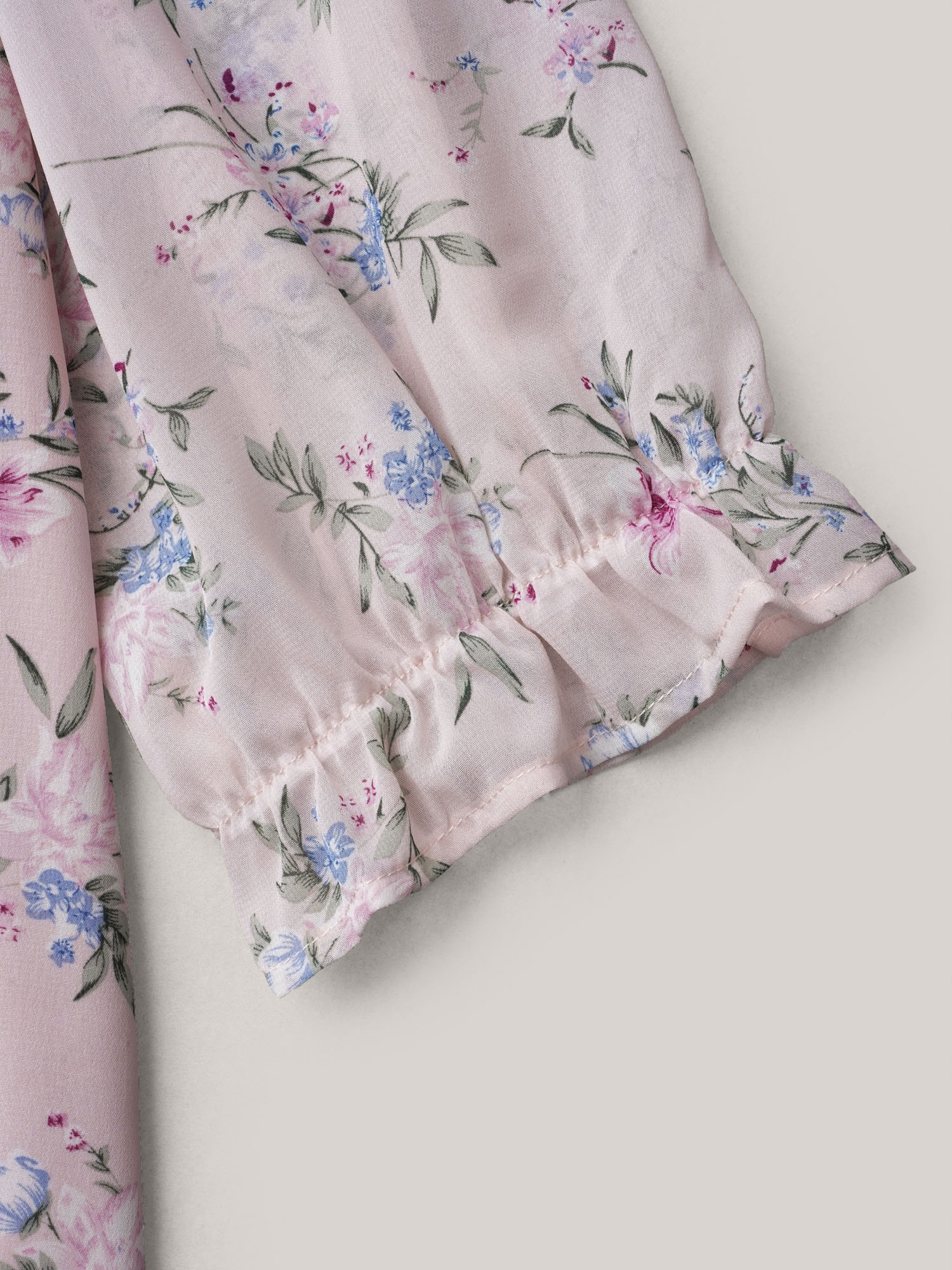 Plus Size Lightpink Chiffon Printed Ruffled Shirt Women Elegant Elbow-length sleeve Square Neck Everyday Blouses BloomChic 12/L 