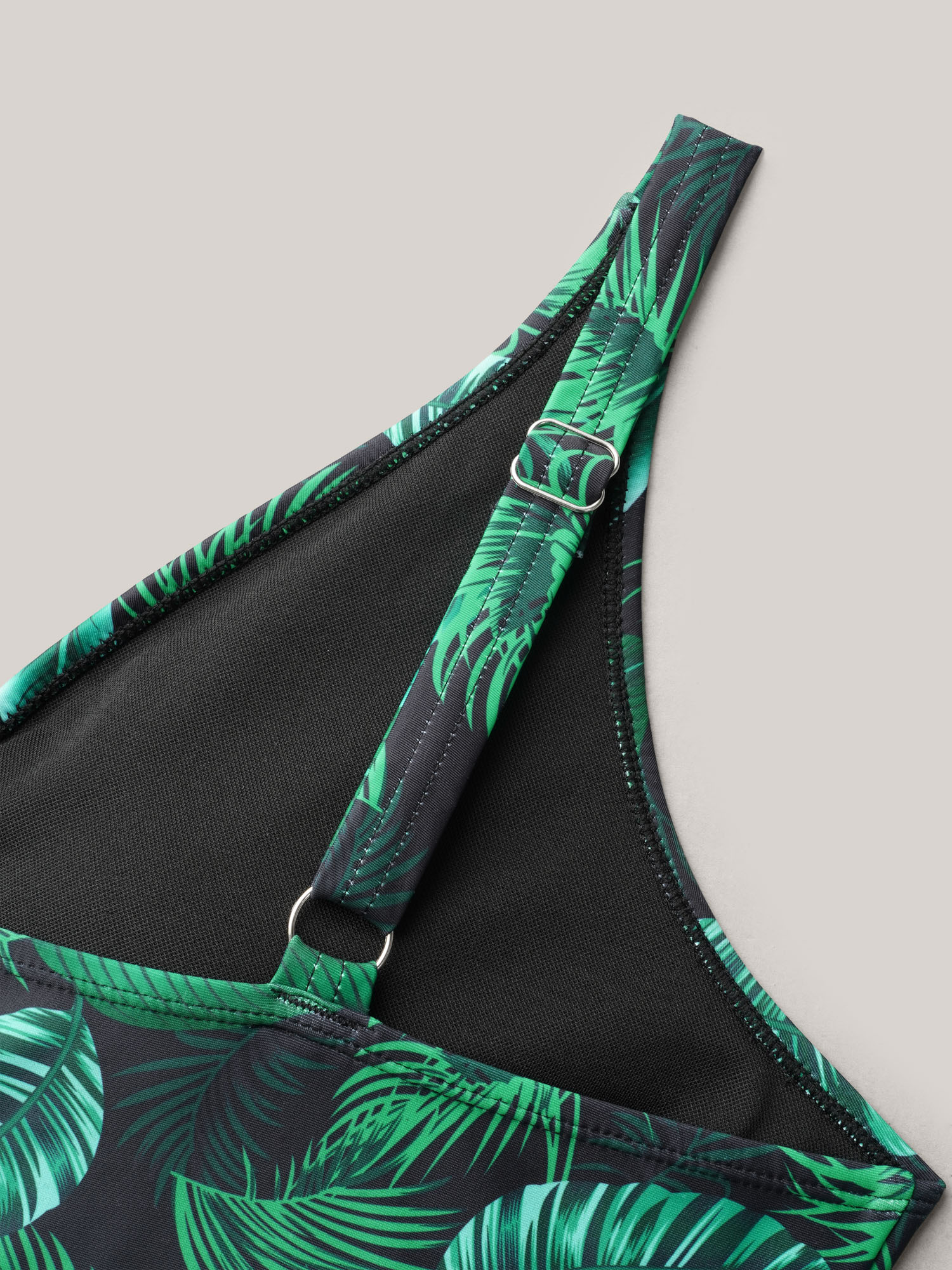 Plus Size Tropical Leaf Print One-Piece Swimsuit Women`s Swimwear DarkGreen Beach Tie knot Curve Bathing Suits High stretch One Pieces BloomChic 12/L 