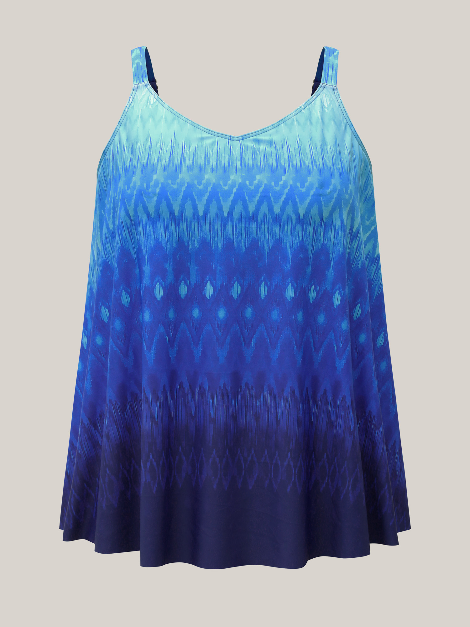 Plus Size Gradient Sea Print Adjustable Swim Top Women`s Swimwear Mediumblue Beach High stretch Bodycon U-neck Curve Swim Tops BloomChic 10/M 