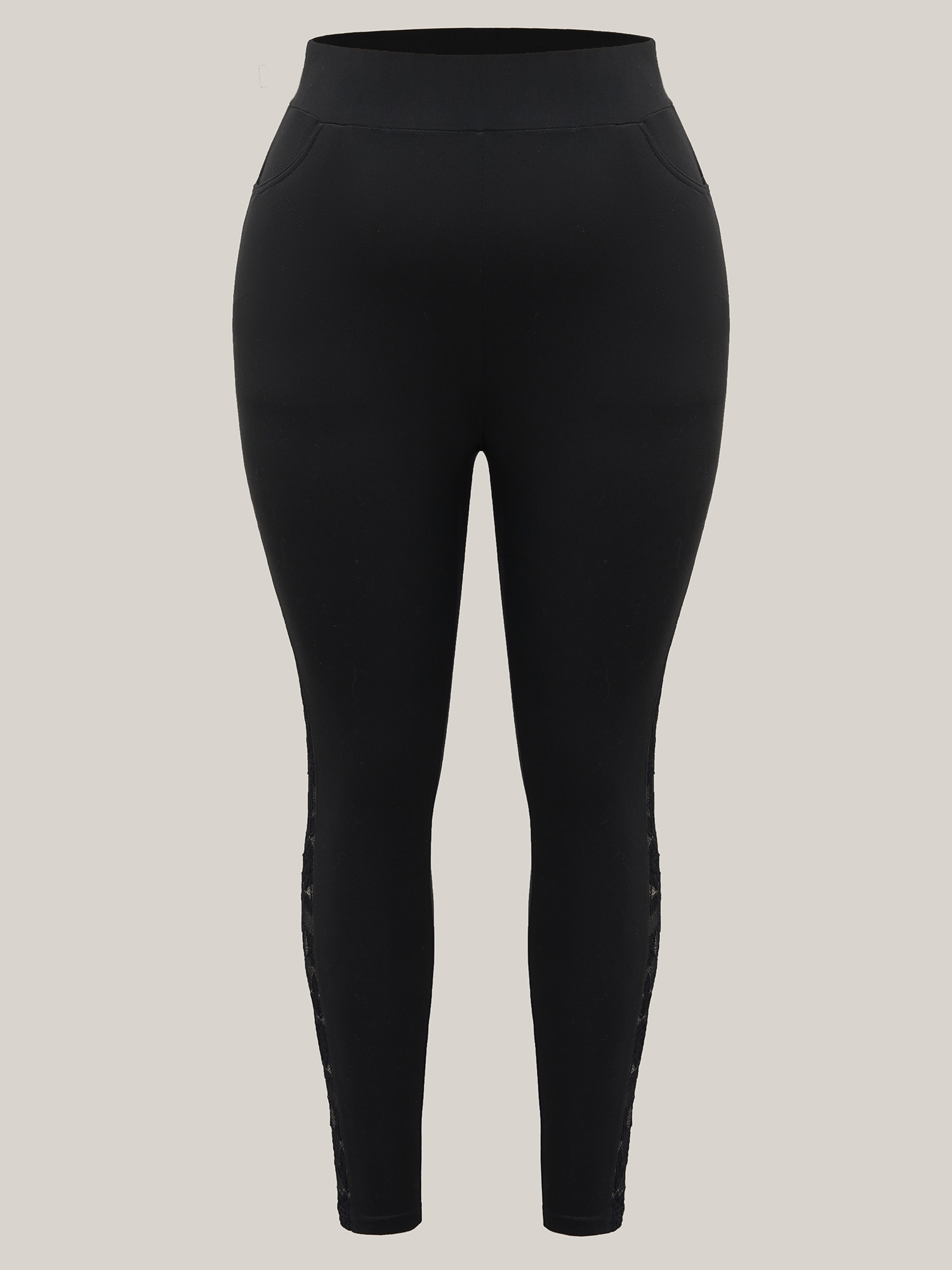 Plus Size Lace Mid-Rise Tight Pants Women Black Elegant High stretch Skinny Mid Rise Everyday Leggings BloomChic 26/4X 