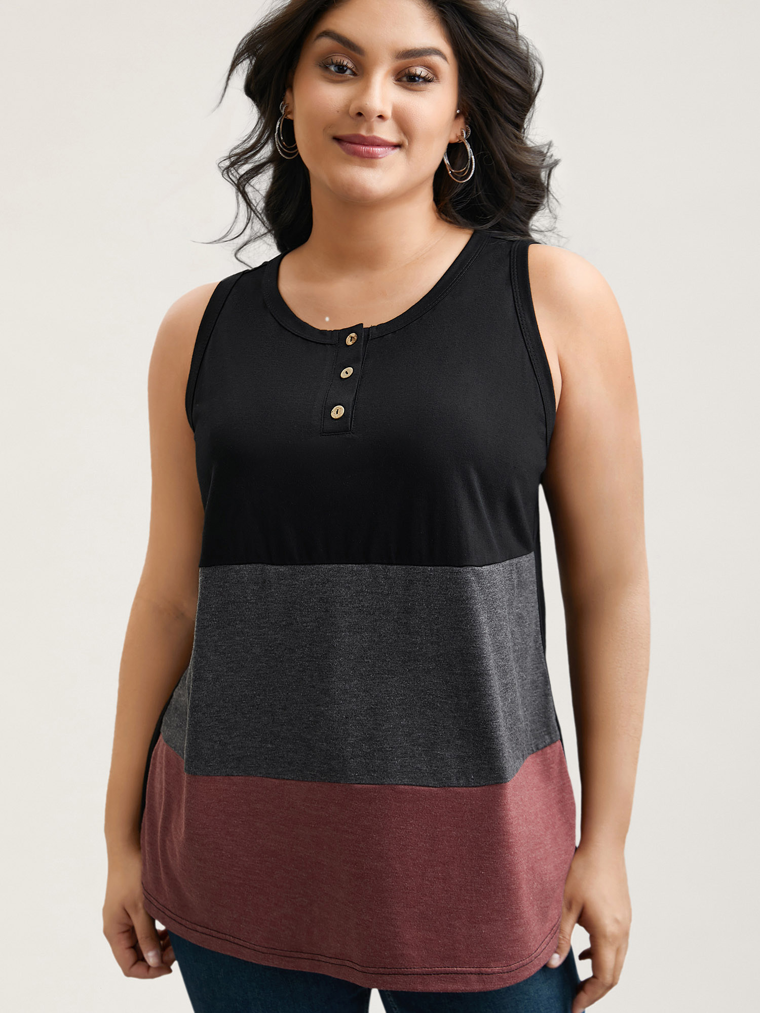 Plus Size Color Block Round Neck Fitted Vest Women Multicolor Casual Contrast Round Neck Everyday Tank Tops Camis BloomChic 26/4X 