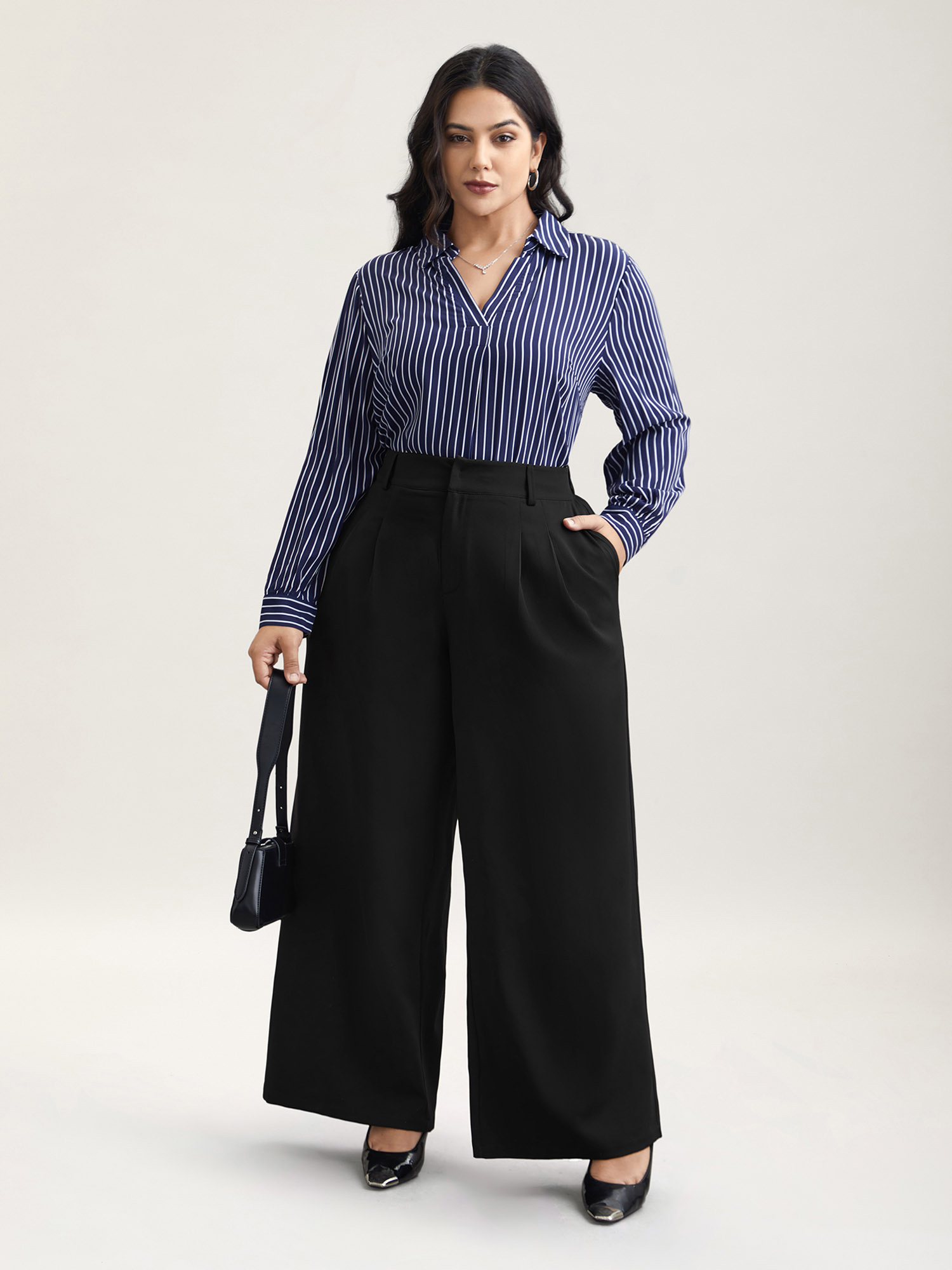 

Plus Size Very Stretchy Waist Flared Leg Pants Women Black At the Office Straight Leg Mid Rise Work Pants BloomChic