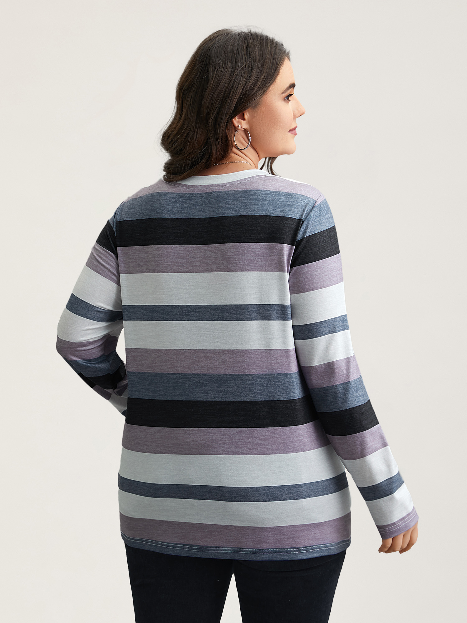 Plus Size Multi-Color Stripes Stretchy T-Shirt Multicolor Women Casual Contrast Round Neck Everyday T-shirts BloomChic 30/6X 
