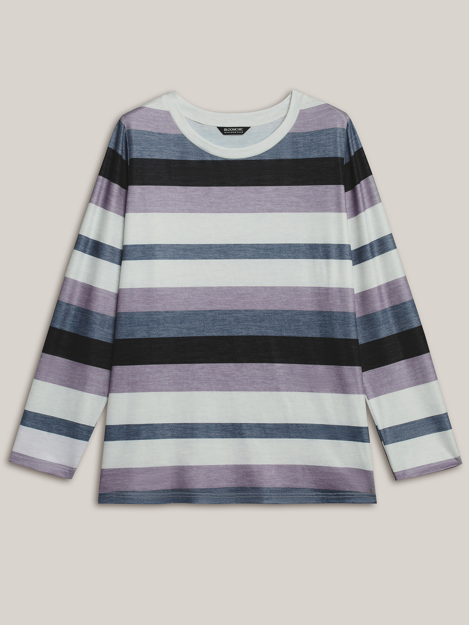Plus Size Multi-Color Stripes Stretchy T-Shirt Multicolor Women Casual Contrast Round Neck Everyday T-shirts BloomChic 30/6X 