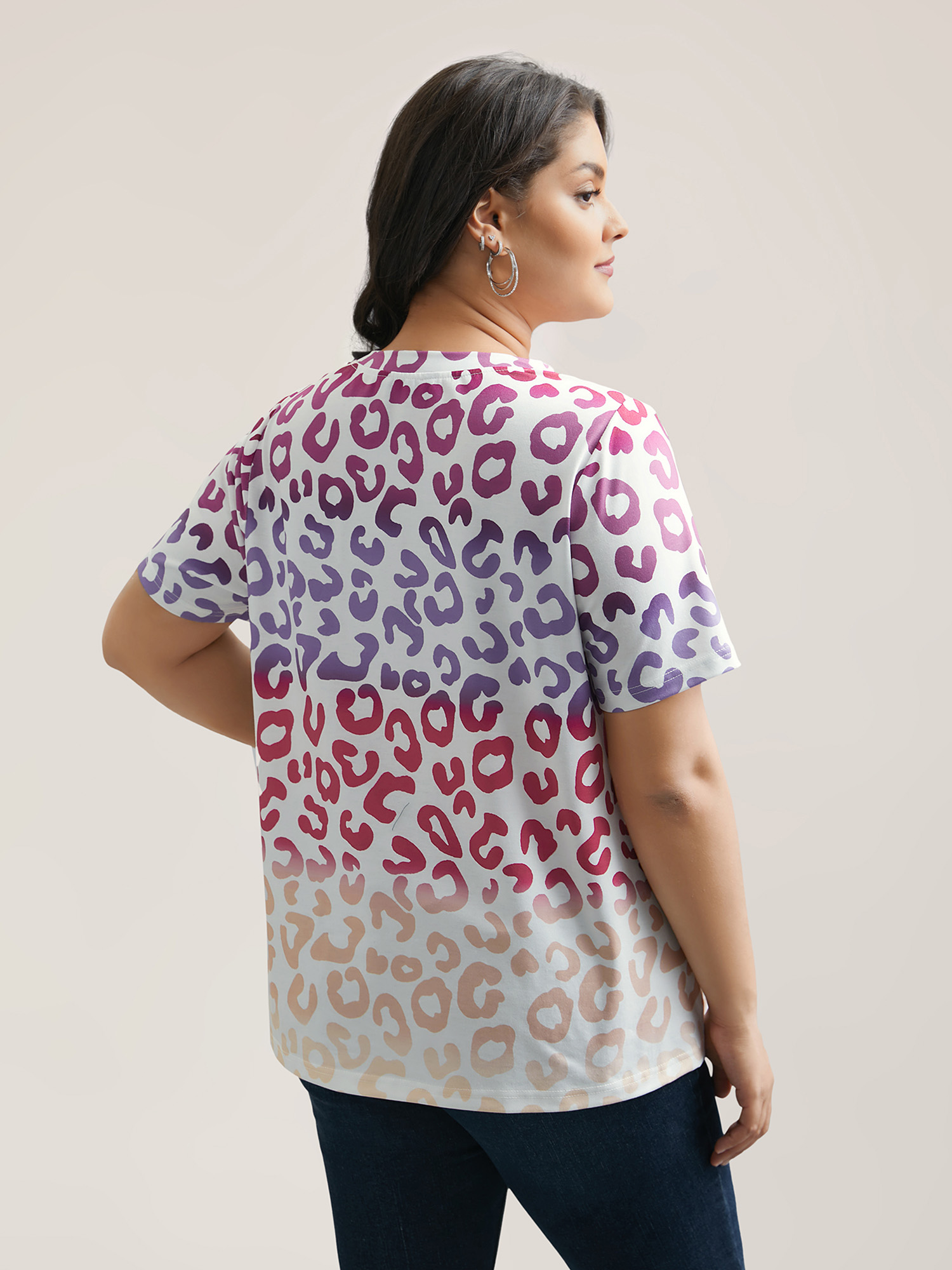 Plus Size Multi-Color Print Stretchy T-Shirt Multicolor Women Casual Contrast V-neck Everyday T-shirts BloomChic 18-20/2X 
