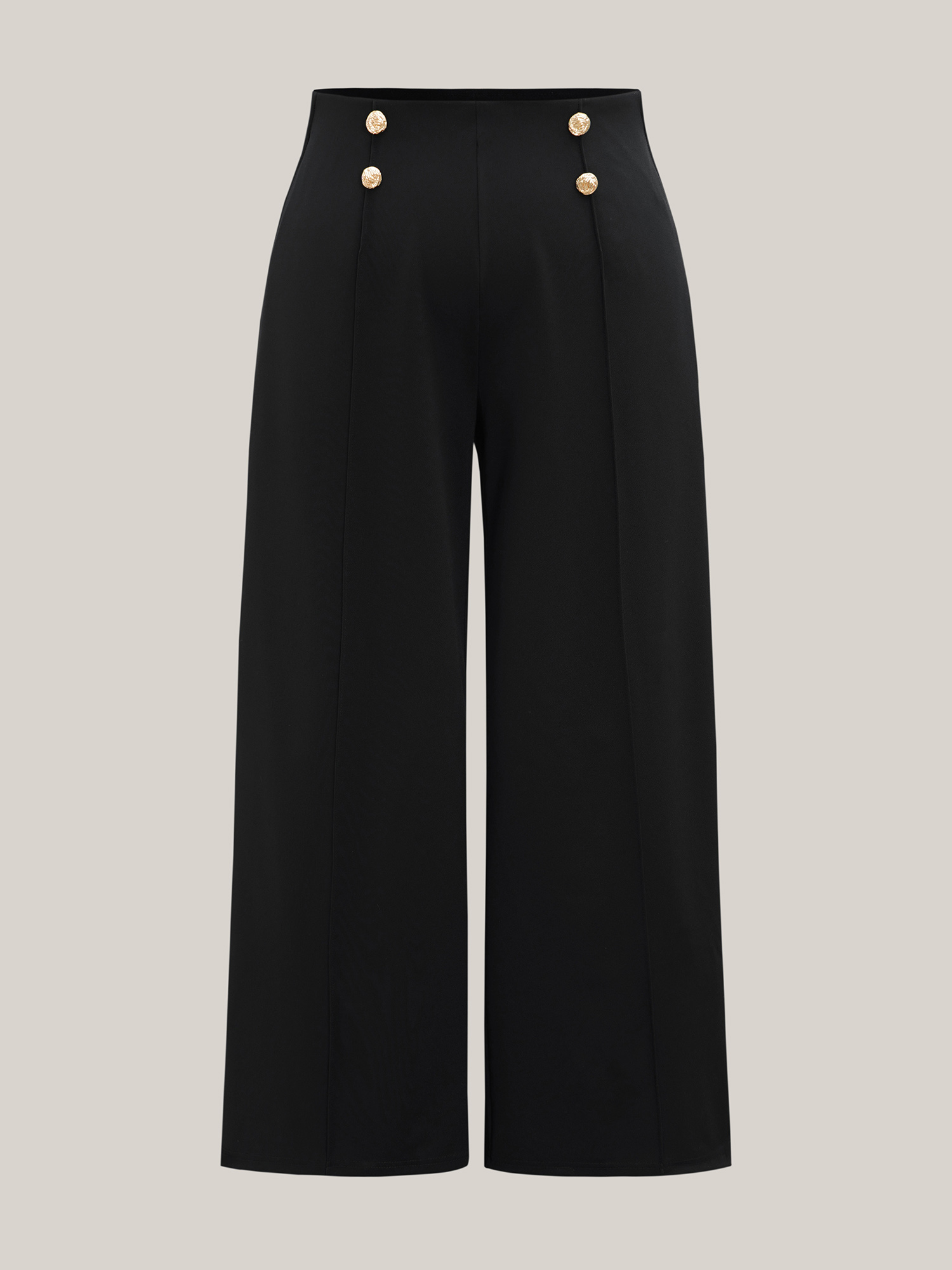 Plus Size No-Gap Waist Seamed Side Button Pants Women Black Workwear Essentials Wide Leg Mid Rise Work Pants BloomChic 14-16/1X 