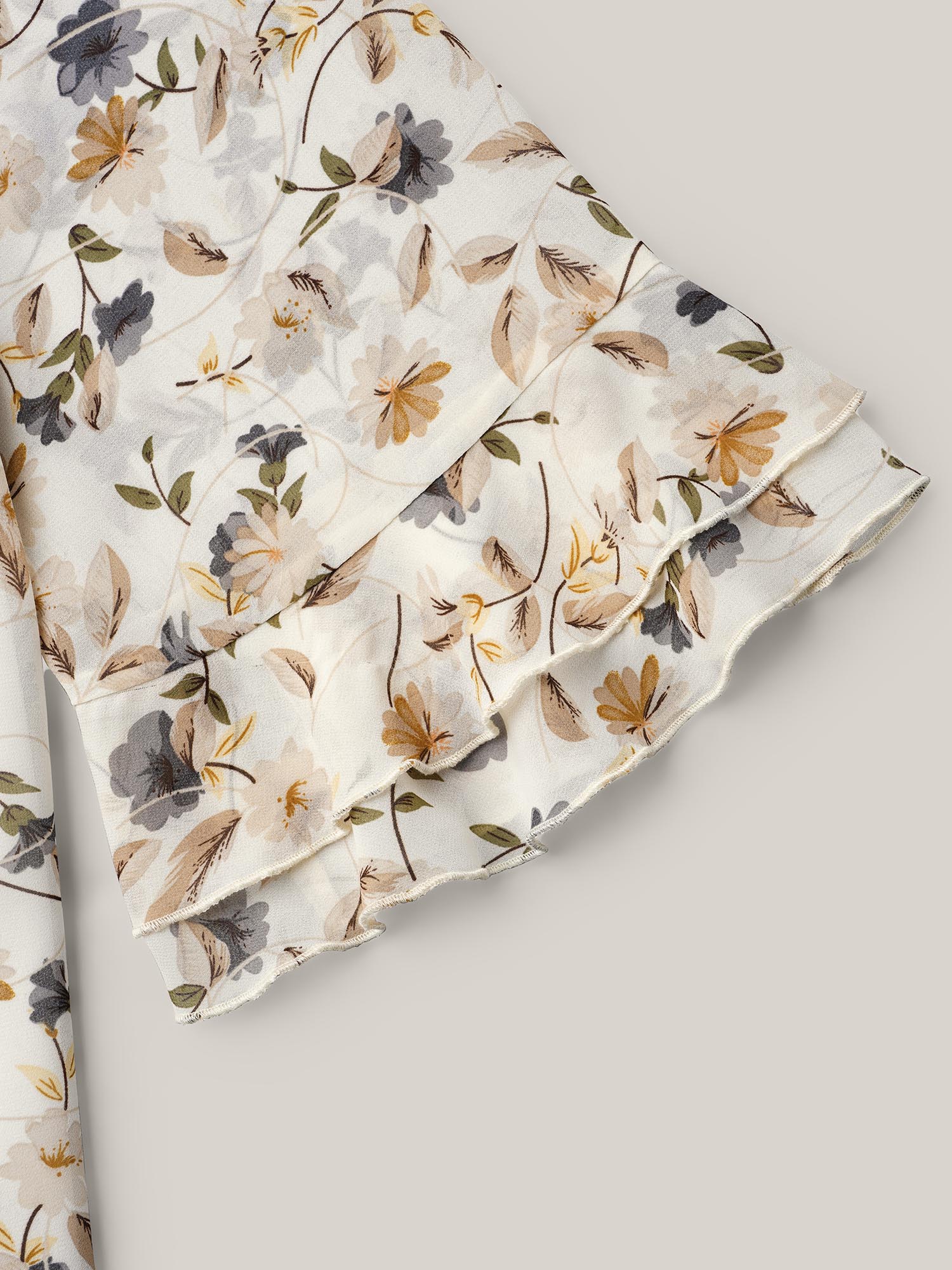 Plus Size Ivory Chiffon Floral Print Layered Blouse Women Elegant Elbow-length sleeve Round Neck Everyday Blouses BloomChic 18-20/2X 