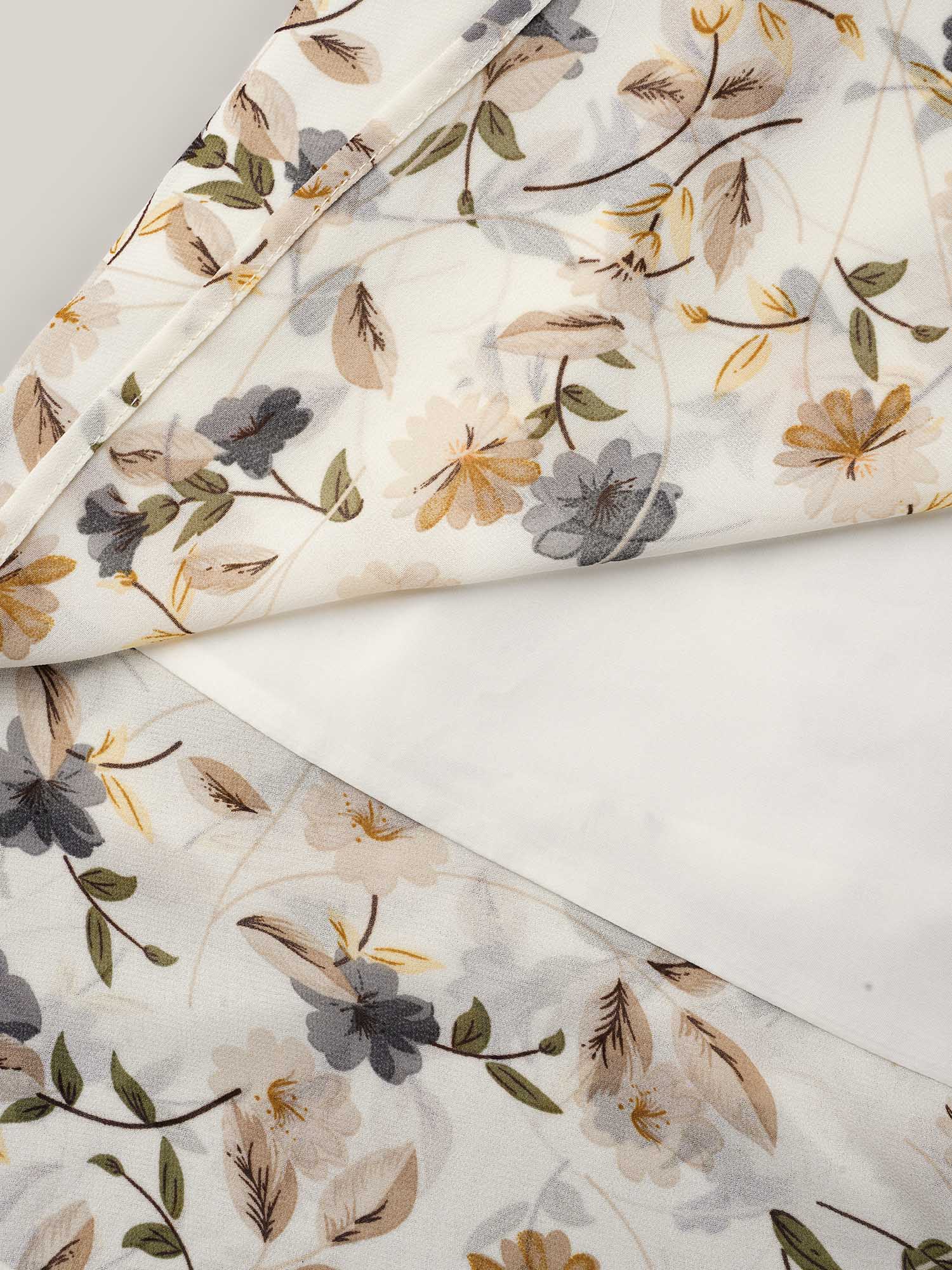 Plus Size Ivory Chiffon Floral Print Layered Blouse Women Elegant Elbow-length sleeve Round Neck Everyday Blouses BloomChic 18-20/2X 