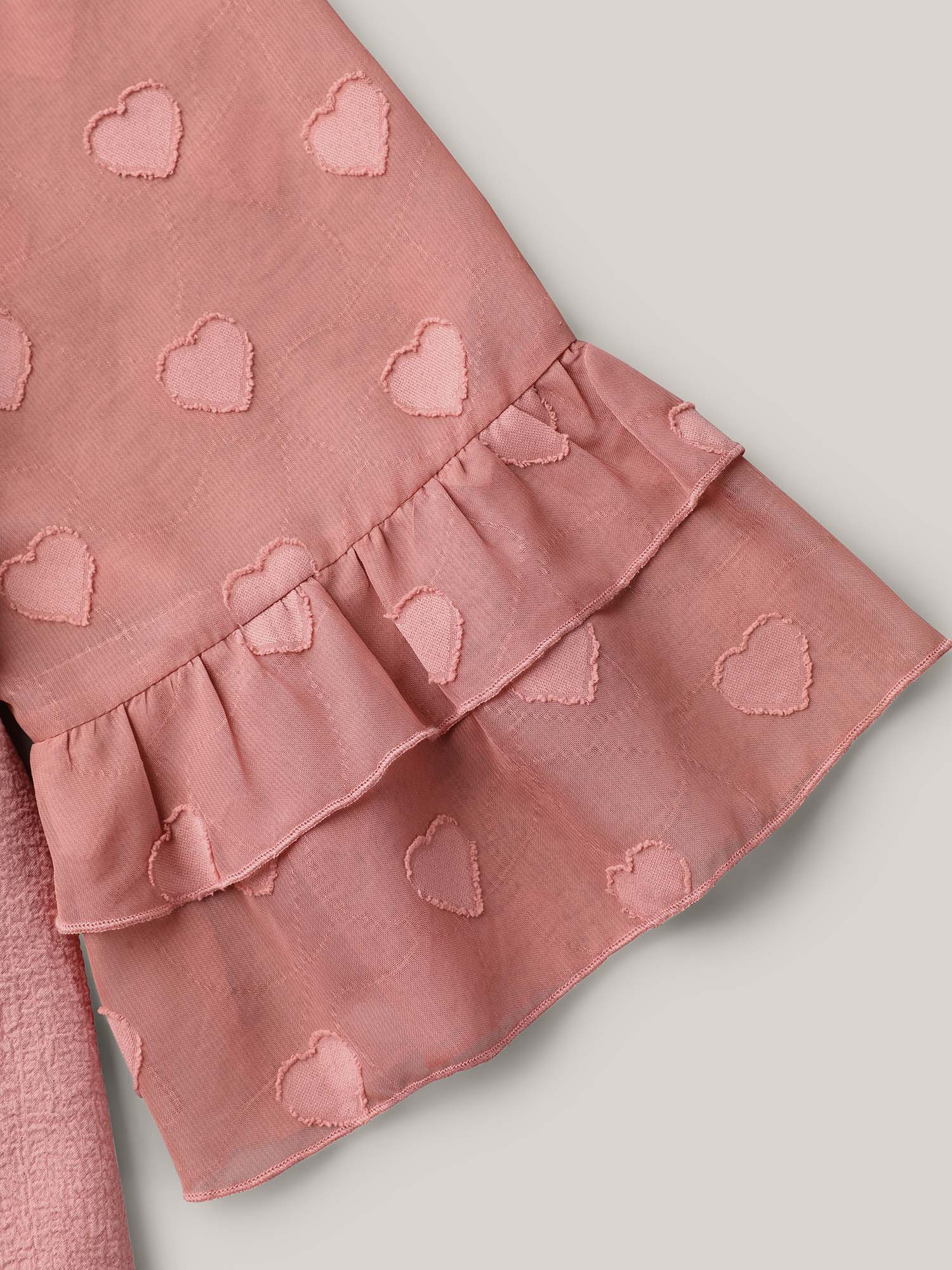 Plus Size Rouge Love Textured Patchwork Sheer Tiered Ruffles Blouse Women Elegant Elbow-length sleeve V-neck Everyday Blouses BloomChic 14-16/1X 