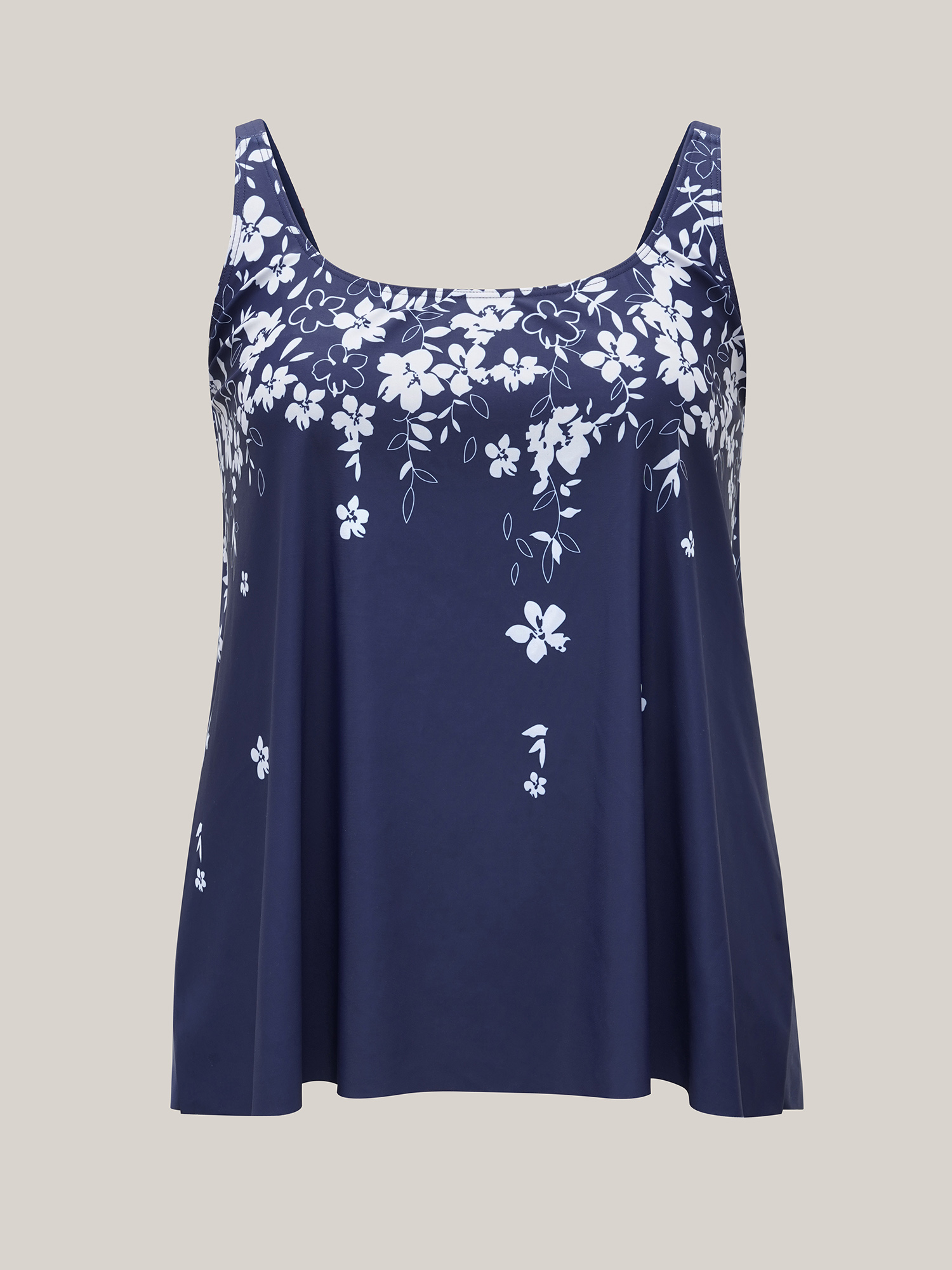 Plus Size Floral Print Contrast Non-Removable Cups Swim Top Women`s Swimwear Indigo Beach Contrast High stretch Bodycon U-neck Curve Swim Tops BloomChic 22-24/3X 