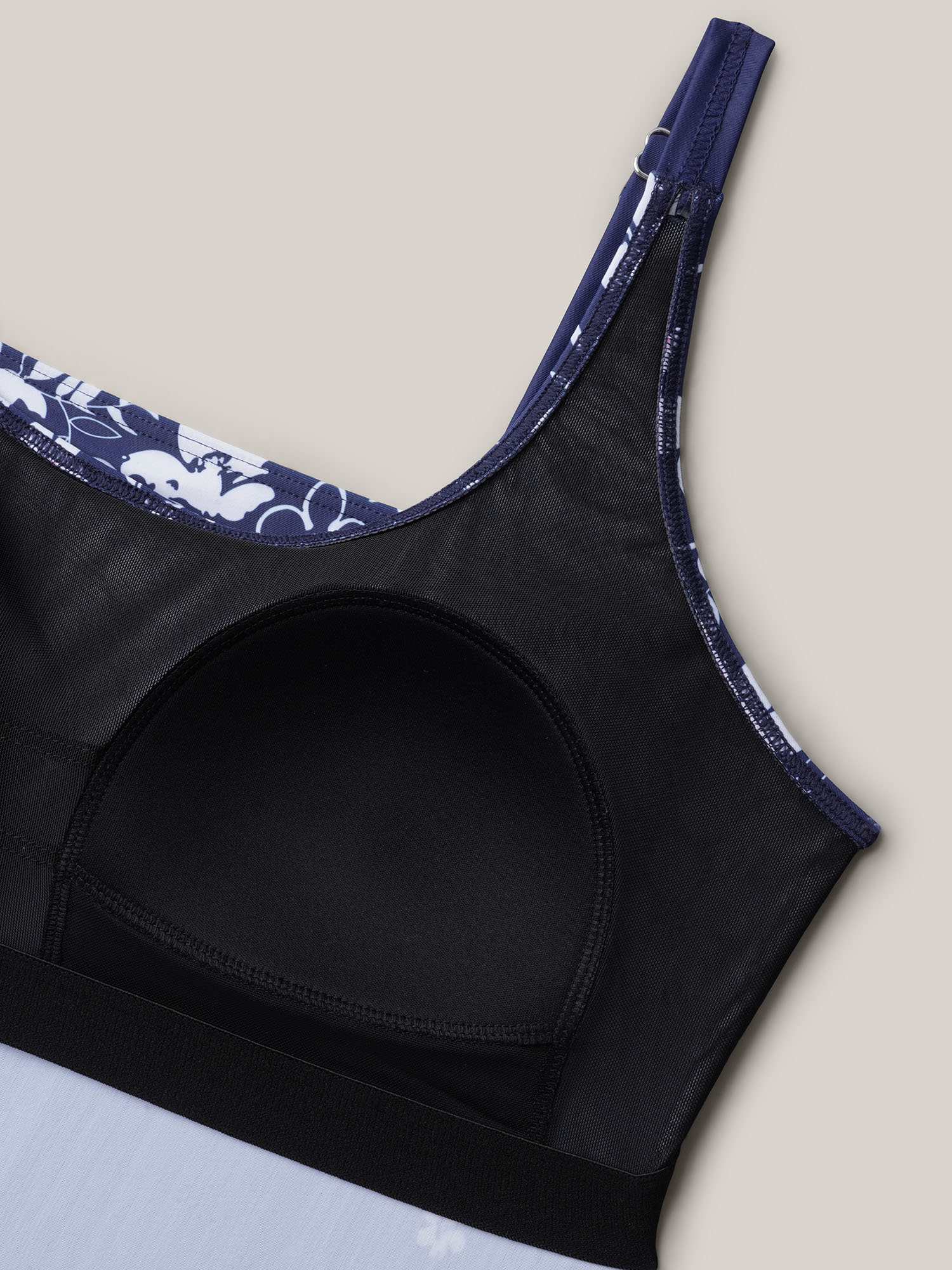 Plus Size Floral Print Contrast Non-Removable Cups Swim Top Women`s Swimwear Indigo Beach Contrast High stretch Bodycon U-neck Curve Swim Tops BloomChic 22-24/3X 