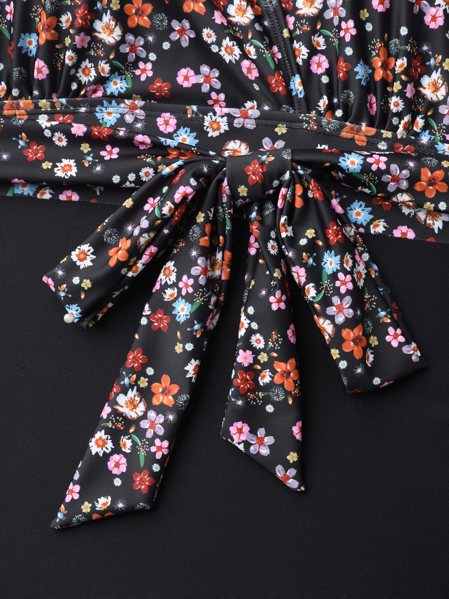 Plus Size Floral Tied Waist Defining One-Piece Swimsuit Women`s Swimwear Black Beach Tie knot Curve Bathing Suits High stretch One Pieces BloomChic 28/5X 