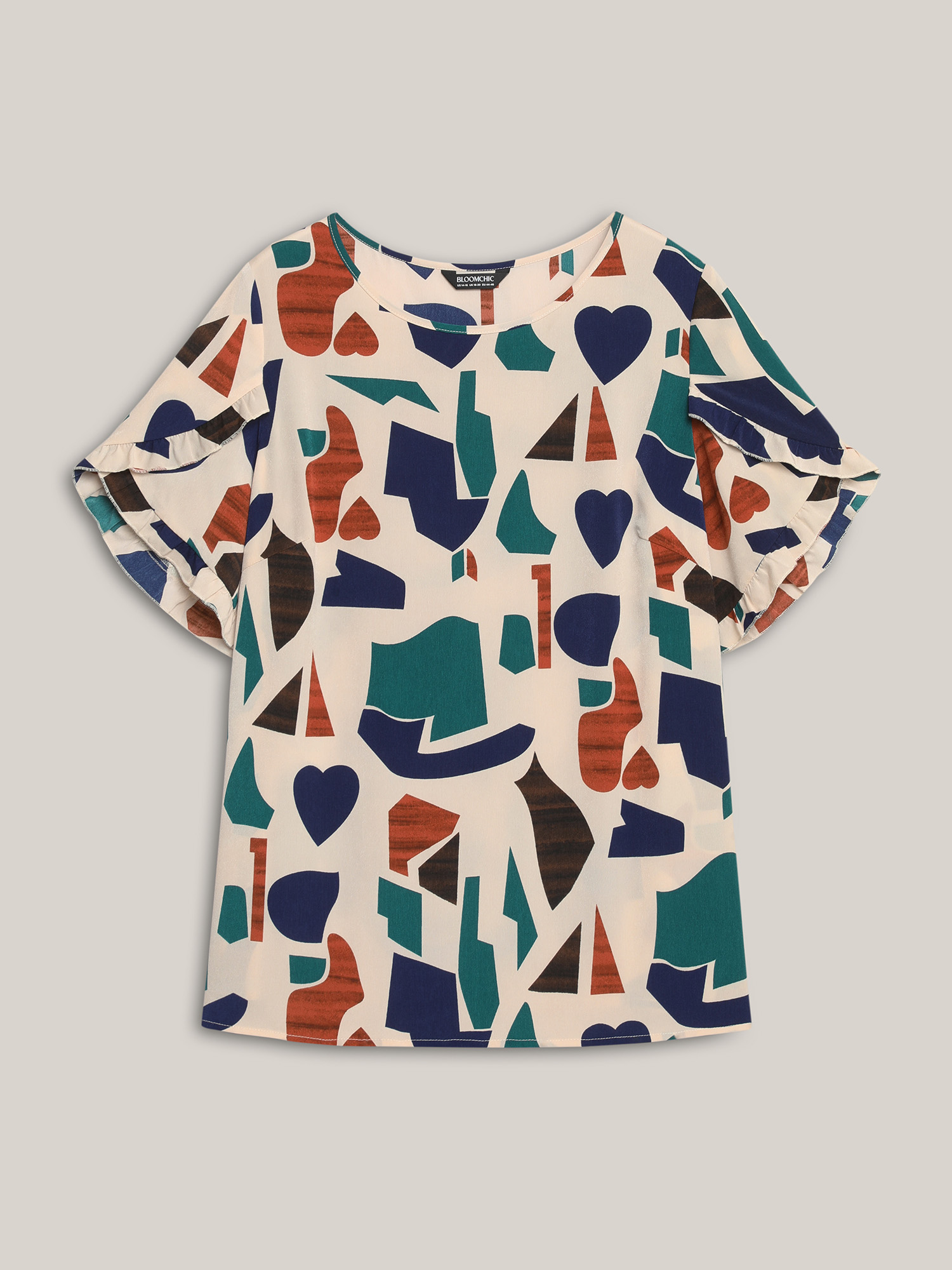 Plus Size Apricot Abstract Print Round Neck Half Sleeve Shirt Women Resort Short sleeve Round Neck Vacation Blouses BloomChic 22-24/3X 