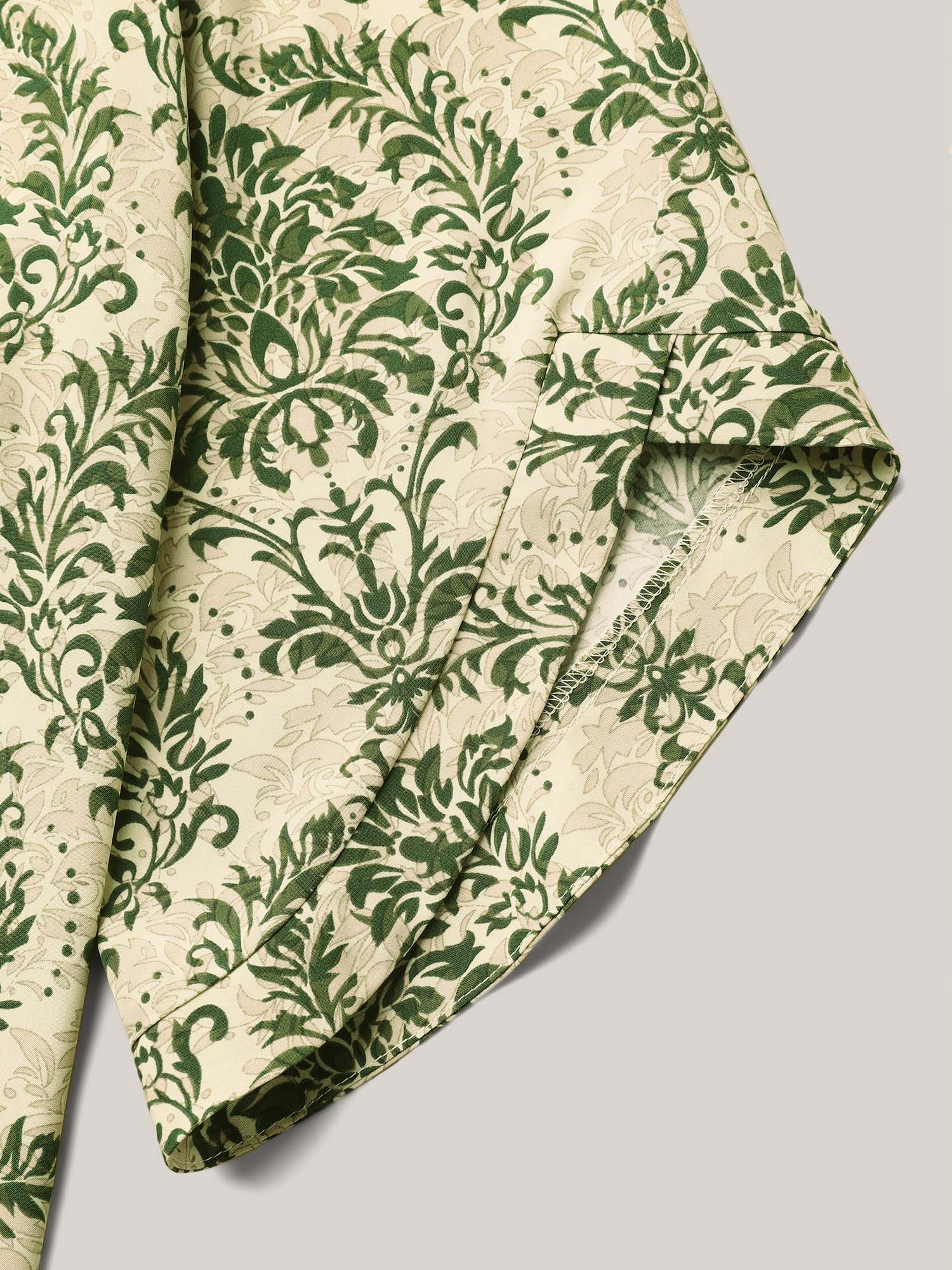 Plus Size Moss Damask Print Flared Sleeve V-Neck Shirt Women Resort Elbow-length sleeve V-neck Vacation Blouses BloomChic 14-16/1X 