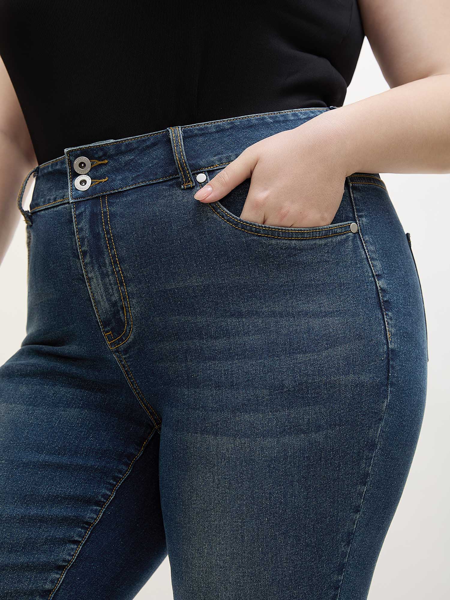 Plus Size Whiskered Wash Mid-Rise Skinny-Fit Jeans Women Denimblue Casual Non High stretch Slanted pocket Jeans BloomChic 26/4X 