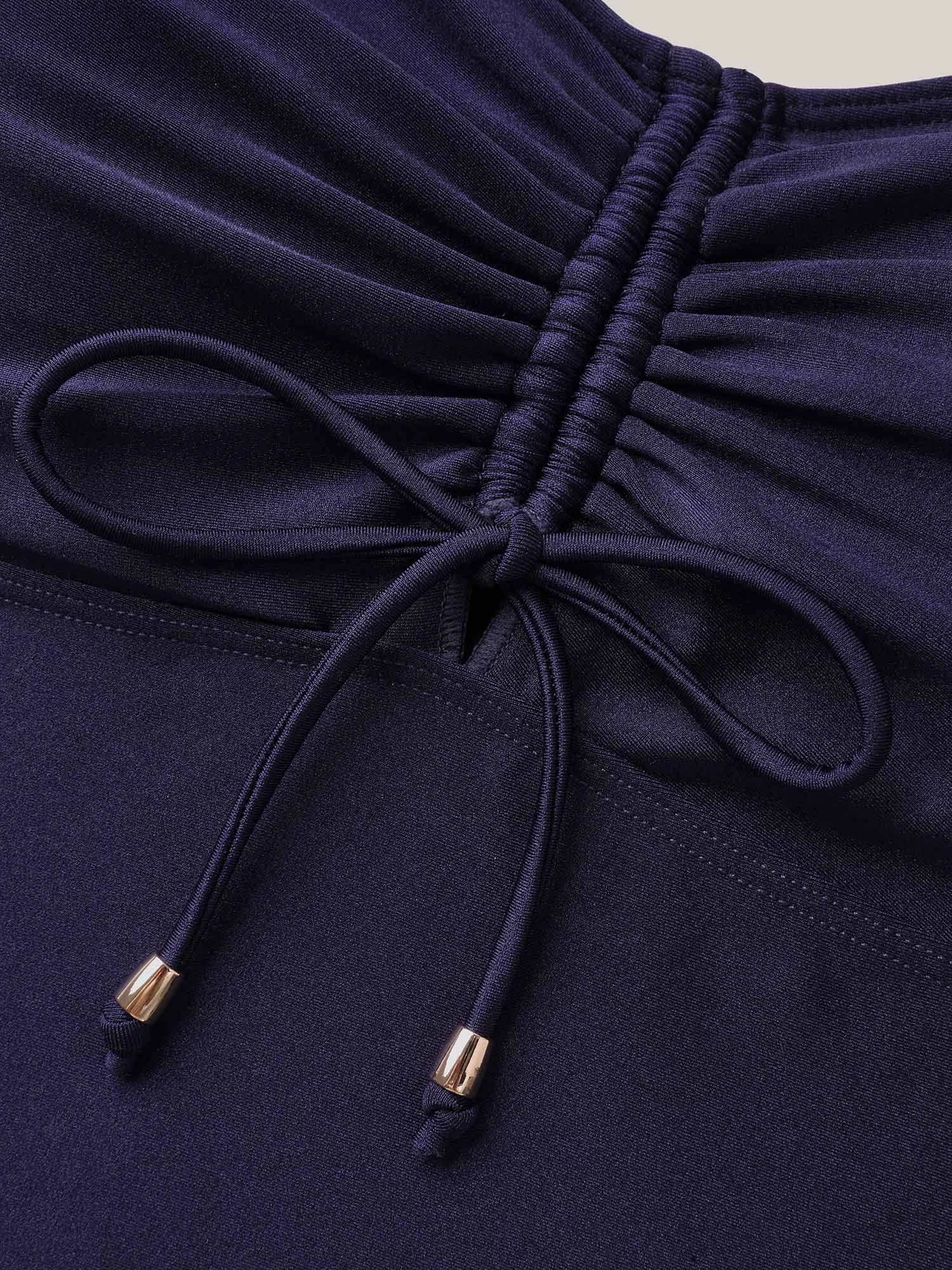 Plus Size Adjustable Back-Tie Cinched One-Piece Swimsuit Women`s Swimwear Indigo Beach Tie knot Curve Bathing Suits High stretch One Pieces BloomChic 18-20/2X 