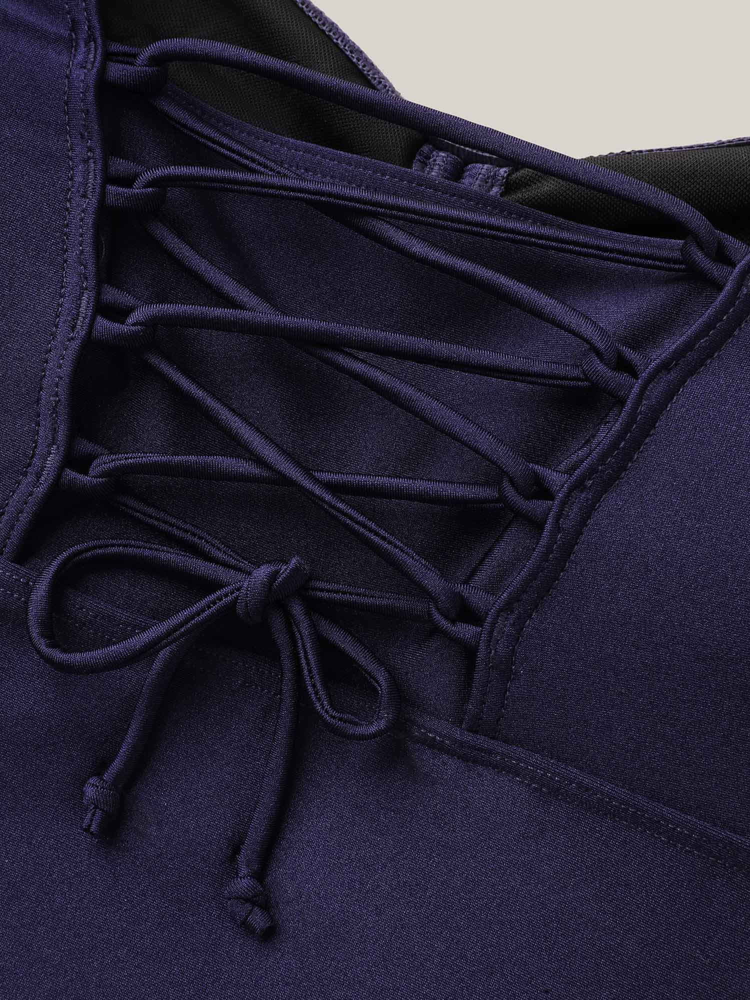 Plus Size Adjustable Back-Tie Cinched One-Piece Swimsuit Women`s Swimwear Indigo Beach Tie knot Curve Bathing Suits High stretch One Pieces BloomChic 18-20/2X 