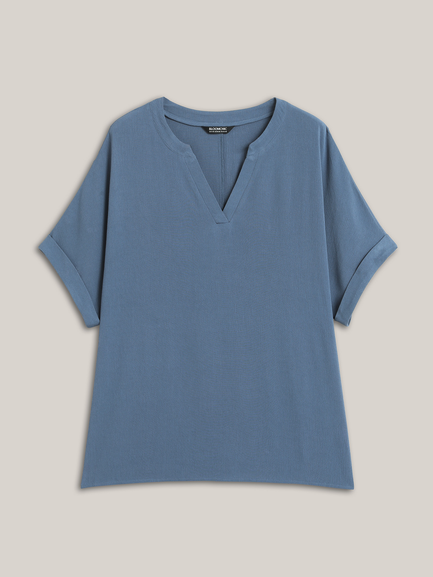 Plus Size Aegean Rayon Dolman Sleeve Notched Collar Blouse Women Casual Short sleeve Flat collar with V-notch Everyday Blouses BloomChic 14-16/1X 