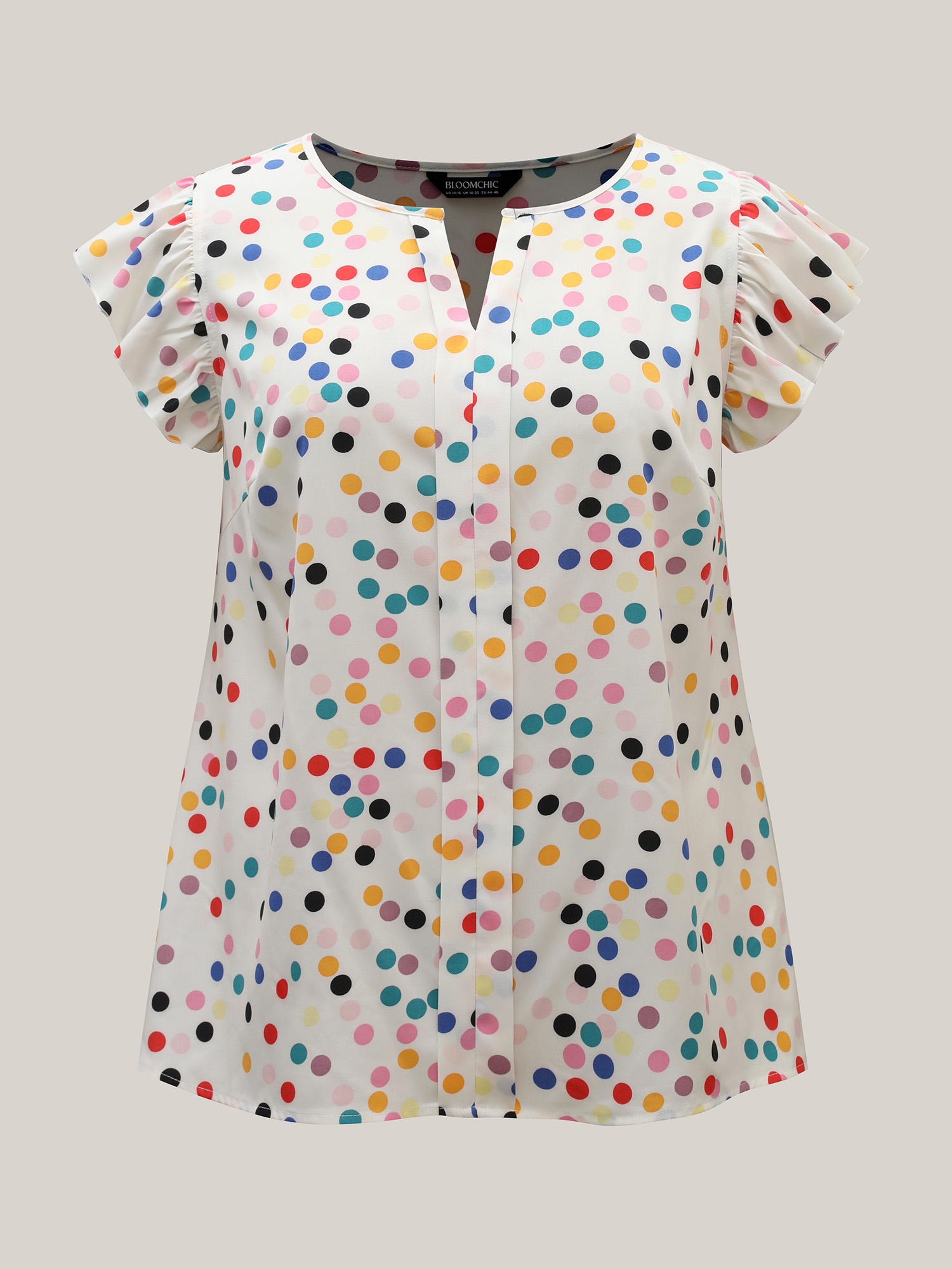 Plus Size Multicolor Rayon Polka Dot Flutter Sleeve Blouse Women Resort Cap Sleeve Non Vacation Blouses BloomChic 28/5X 