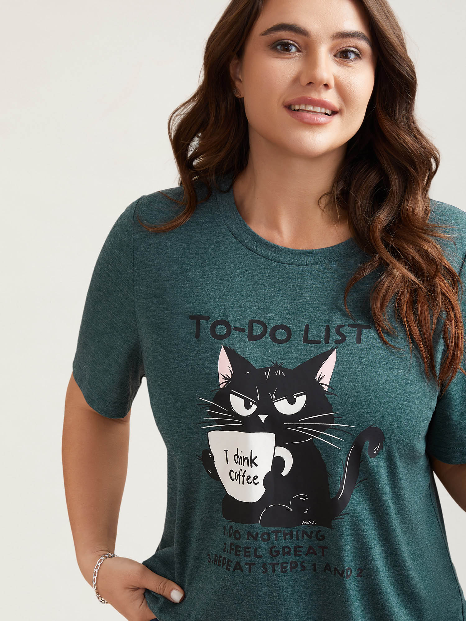 

Plus Size Cat To-Do List Heathered T-Shirt DarkSlateGray Women Casual Non Animals Round Neck Everyday T-shirts BloomChic