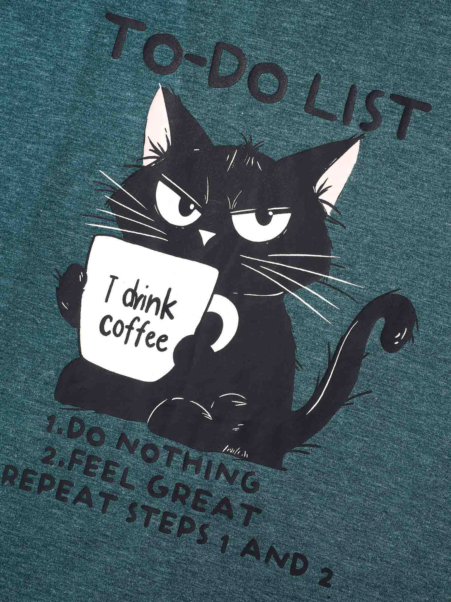 Plus Size Cat To-Do List Heathered T-Shirt DarkSlateGray Women Casual Non Animals Round Neck Everyday T-shirts BloomChic 10/M 
