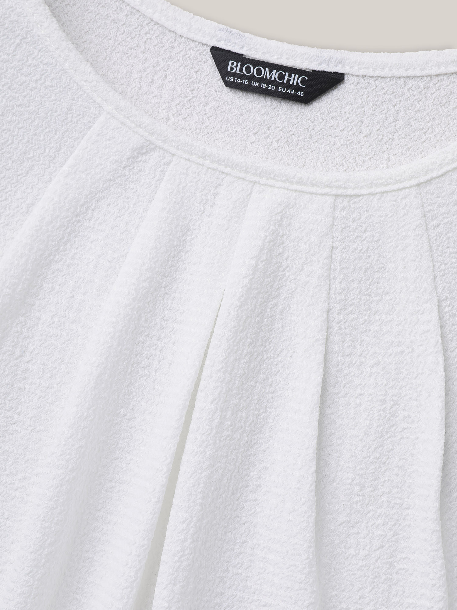 Plus Size Stretchy Textured Pleated Round Neck T-Shirt Ivory Women Casual Texture Round Neck Everyday T-shirts BloomChic 10/M 