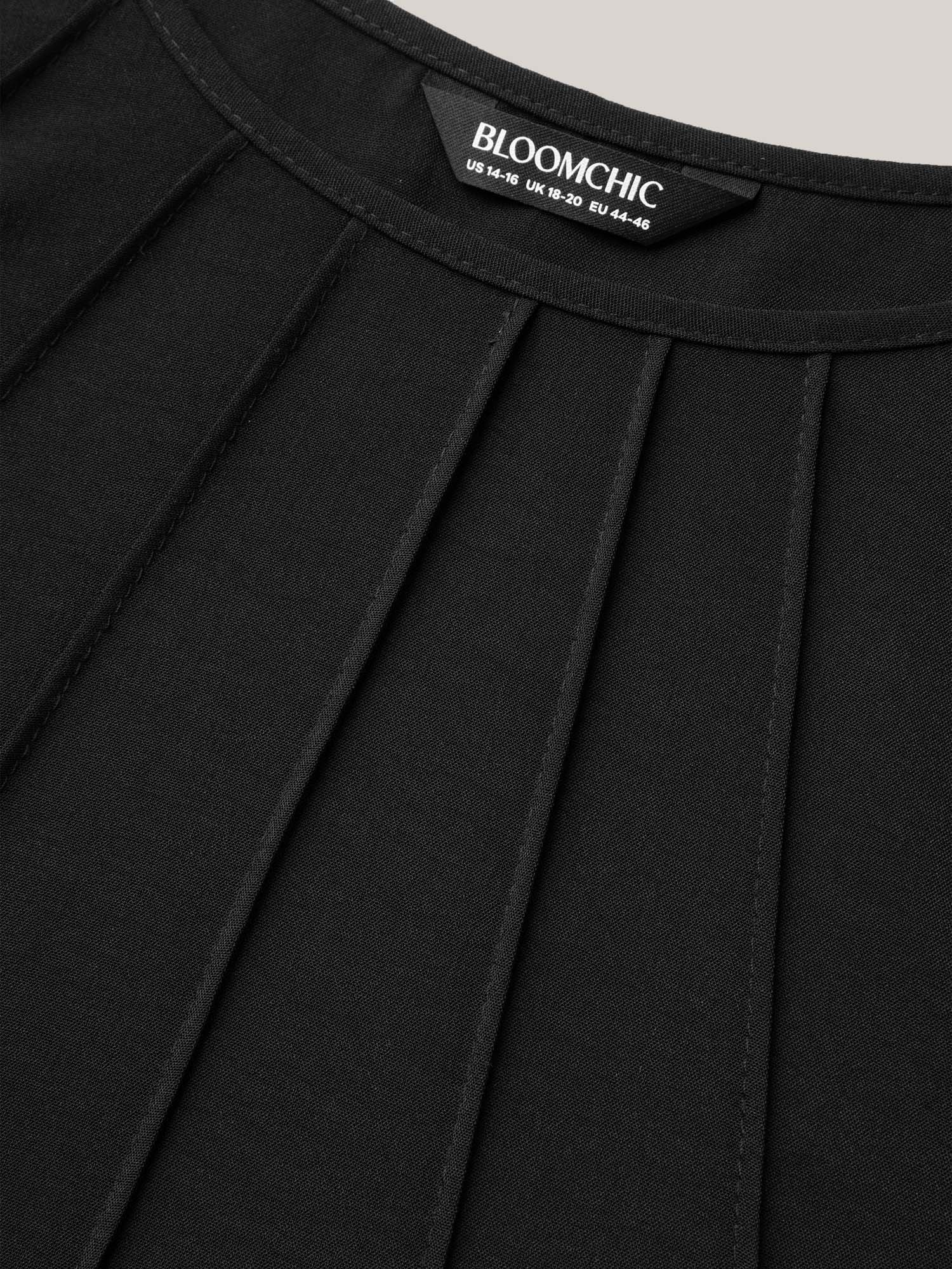 Plus Size Black Toothpick Pleat Layered Flutter Sleeve Blouse Women At the Office Short sleeve Round Neck Work Blouses BloomChic 18-20/2X 
