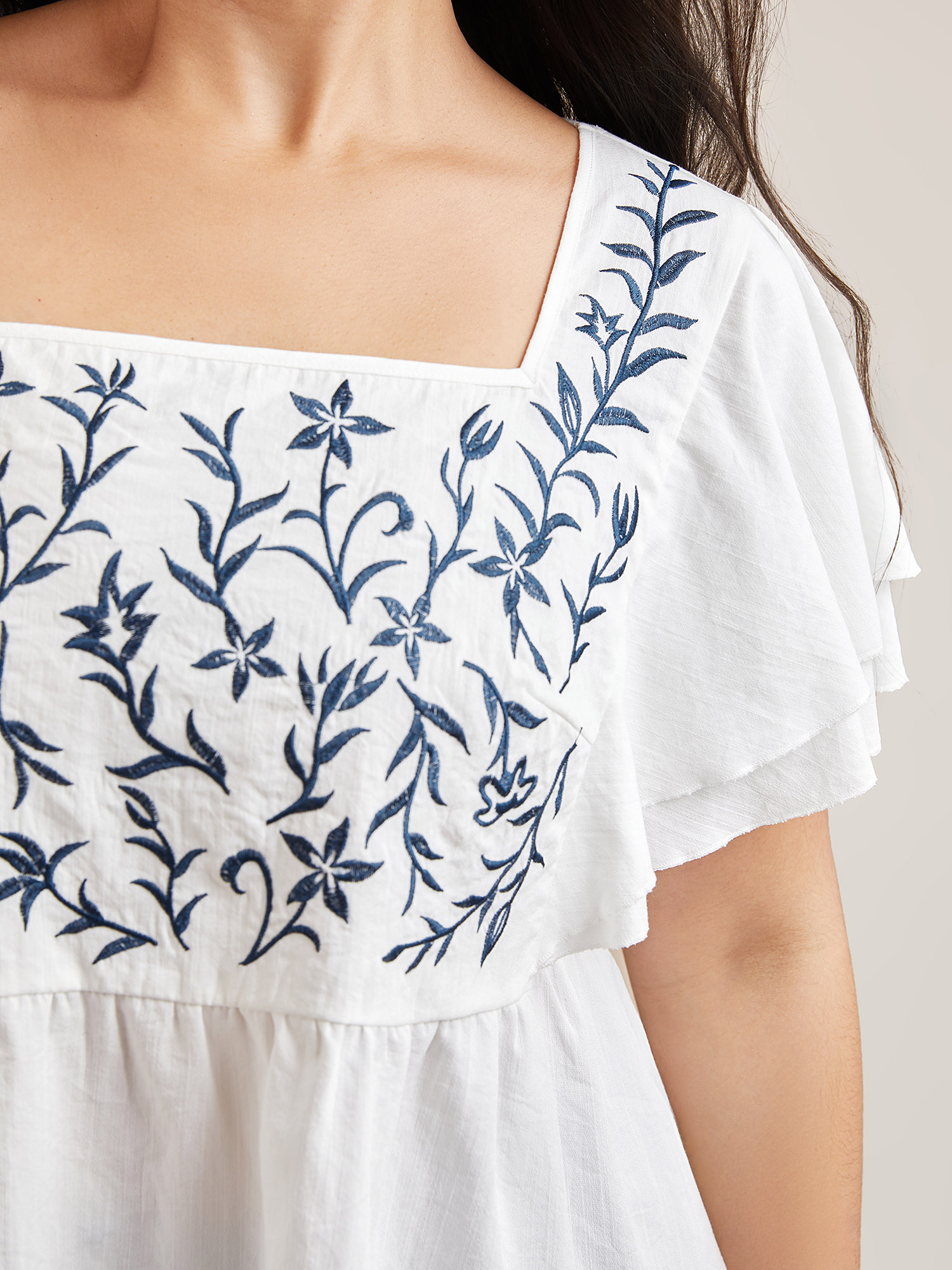 Plus Size Originalwhite Embroidered Layered Flutter Sleeve Blouse Women Resort Cap Sleeve Square Neck Vacation Blouses BloomChic 12/L 