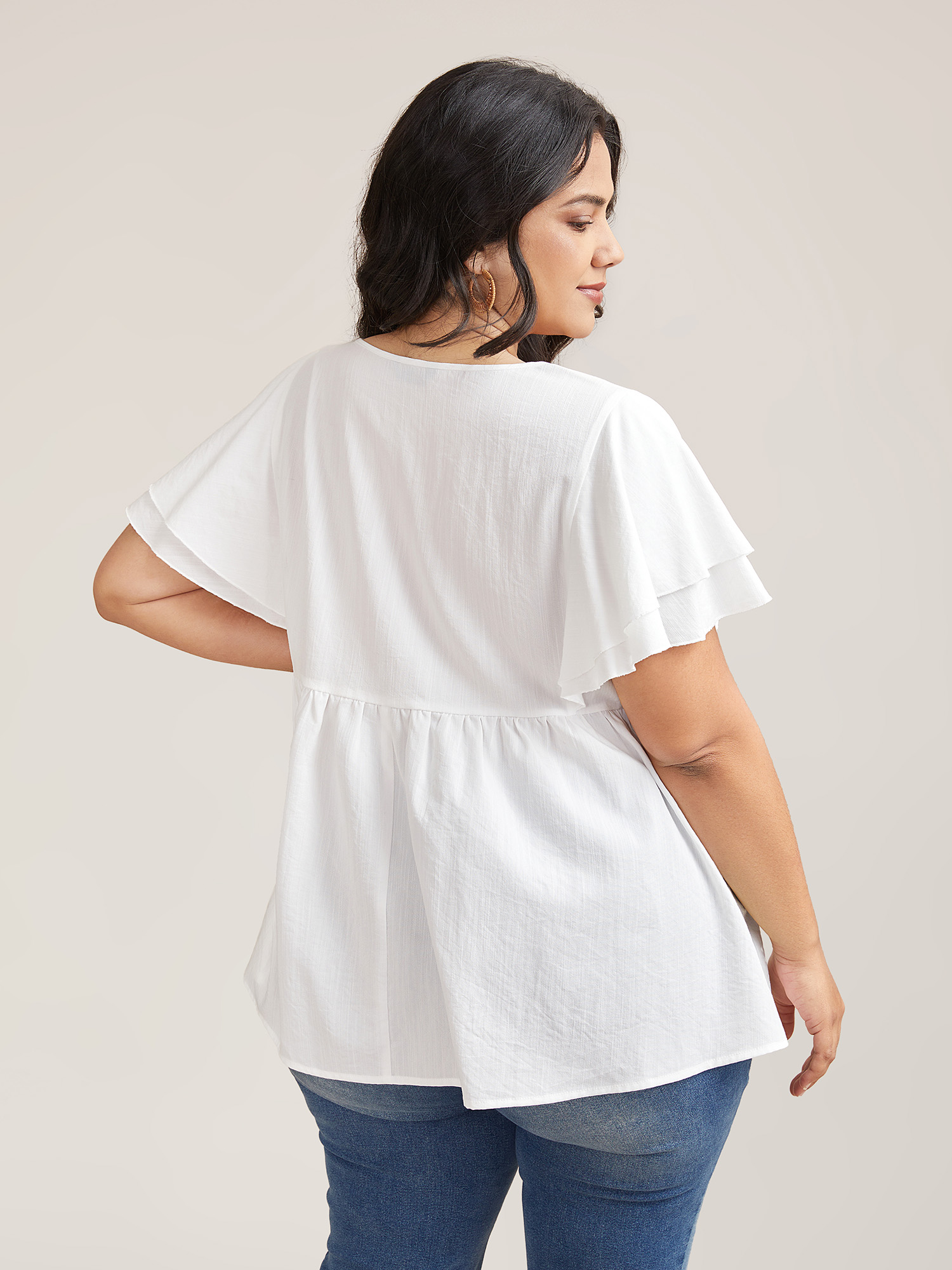 Plus Size Originalwhite Embroidered Layered Flutter Sleeve Blouse Women Resort Cap Sleeve Square Neck Vacation Blouses BloomChic 12/L 