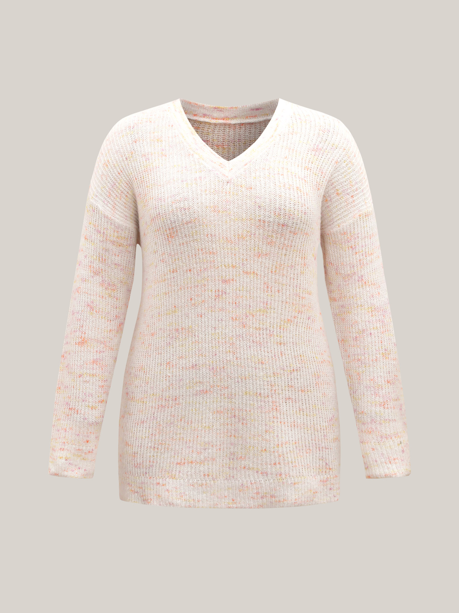 

Plus Size Ribbed Texture V-Neck Fitted Pullover Ivory Women Casual Loose Long Sleeve V-neck Everyday Pullovers BloomChic