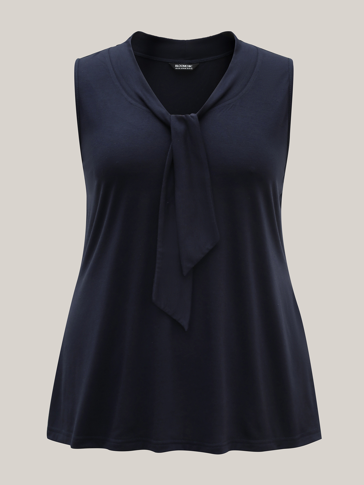 Plus Size Knotted Neckline Fitted Sleeveless Blouse Women Indigo At the Office Non Ribbon-tied collar Work Tank Tops Camis BloomChic 10/M 