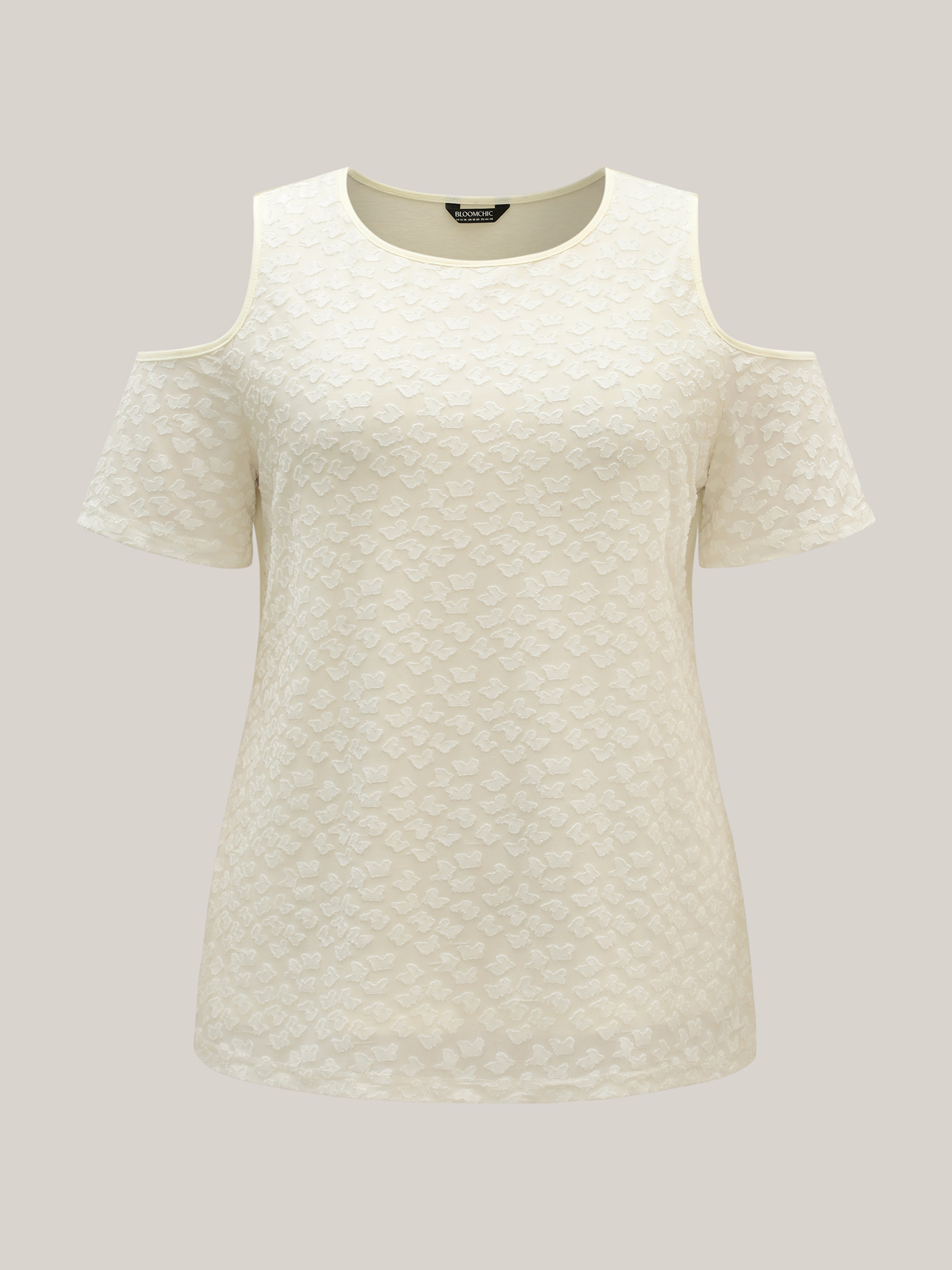 Plus Size Textured Off-Shoulder Lined T-Shirt Beige Women Elegant Texture Round Neck Everyday T-shirts BloomChic 12/L 