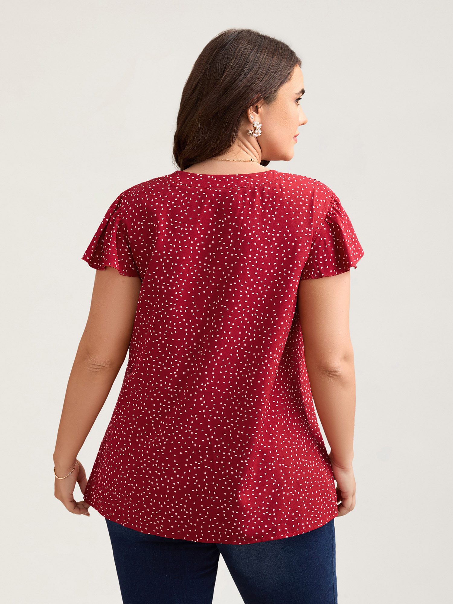 Plus Size Raspberry Polka Dot Print Toothpick Pleat Blouse Women Elegant Short sleeve Notched collar Everyday Blouses BloomChic 30/6X 