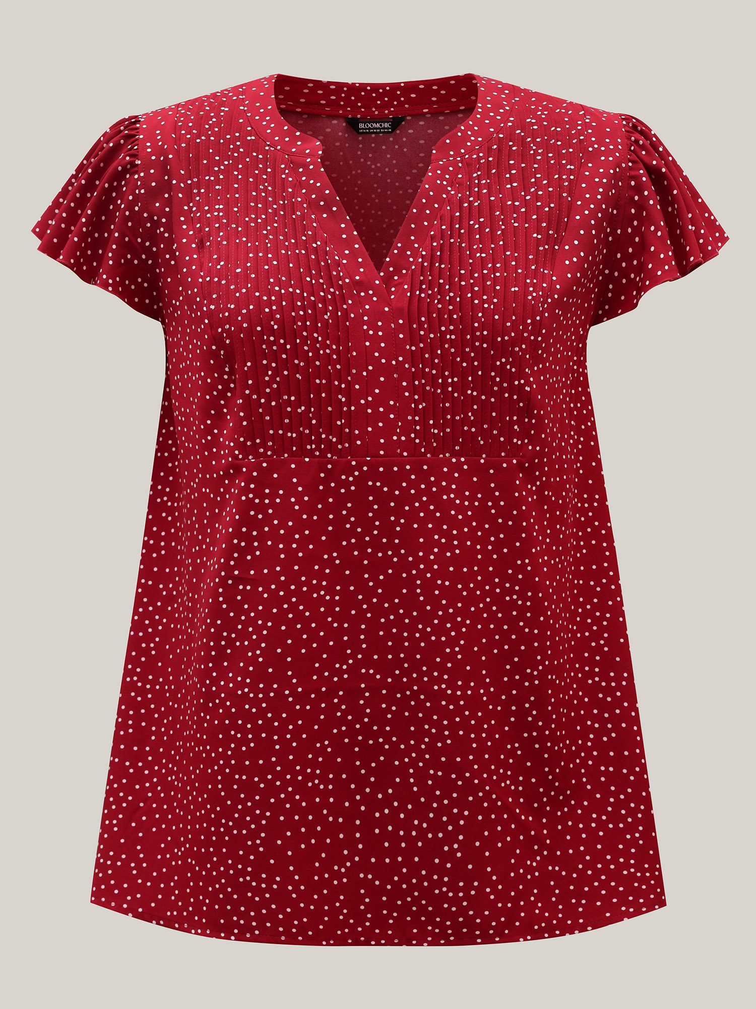 

Plus Size Raspberry Polka Dot Print Toothpick Pleat Blouse Women Elegant Short sleeve Notched collar Everyday Blouses BloomChic