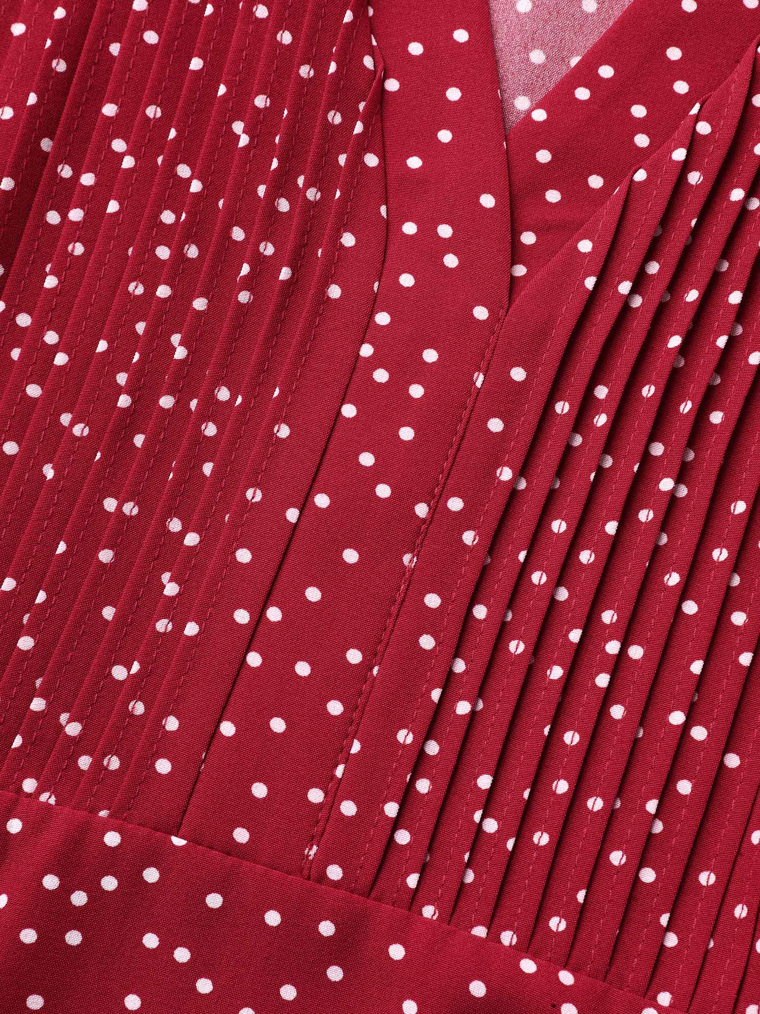 Plus Size Raspberry Polka Dot Print Toothpick Pleat Blouse Women Elegant Short sleeve Notched collar Everyday Blouses BloomChic 30/6X 