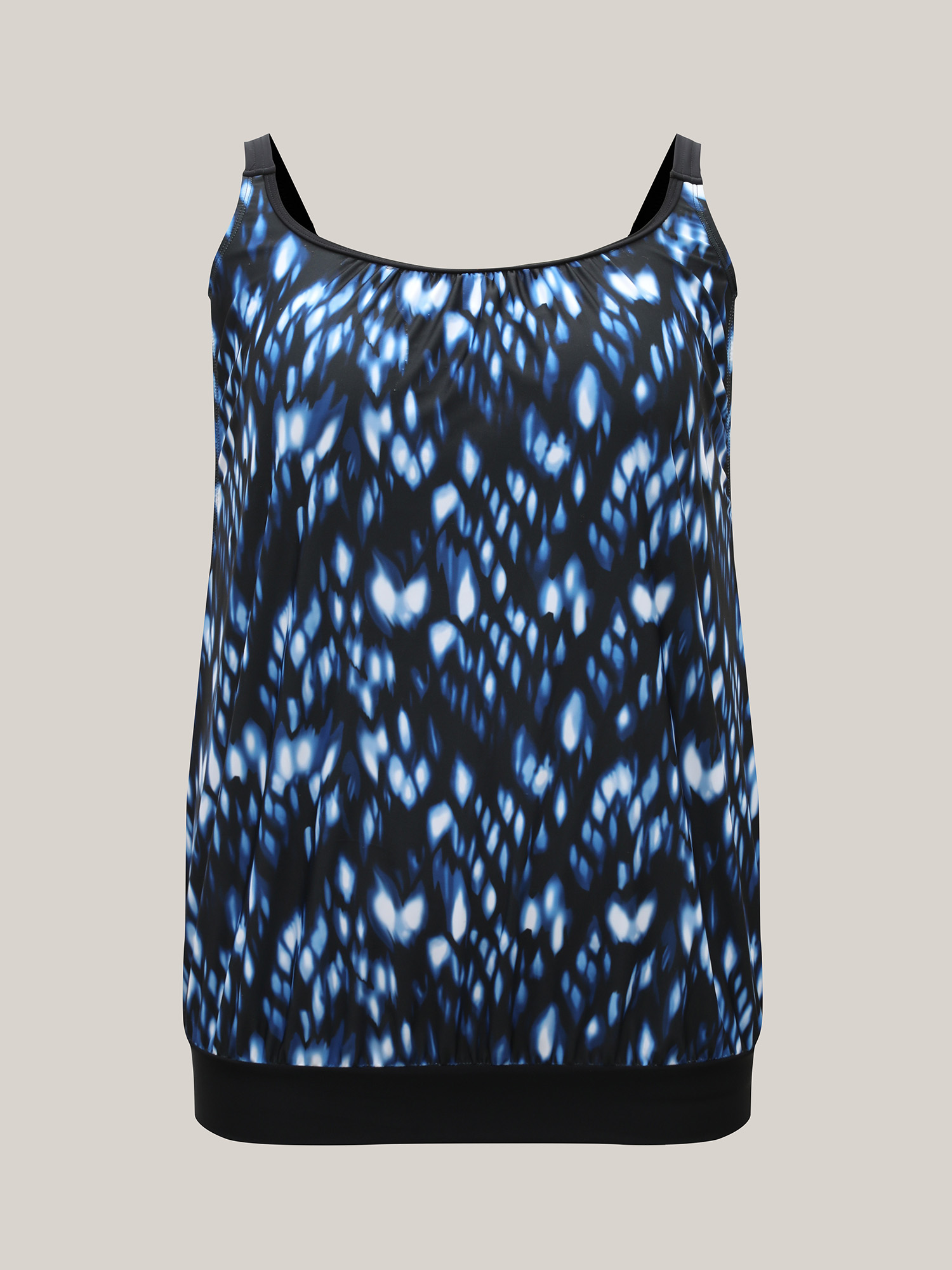 Plus Size Tie-Dye Print Color Contrast Swim Top Women`s Swimwear Black Beach Contrast High stretch Bodycon U-neck Curve Swim Tops BloomChic 30/6X 