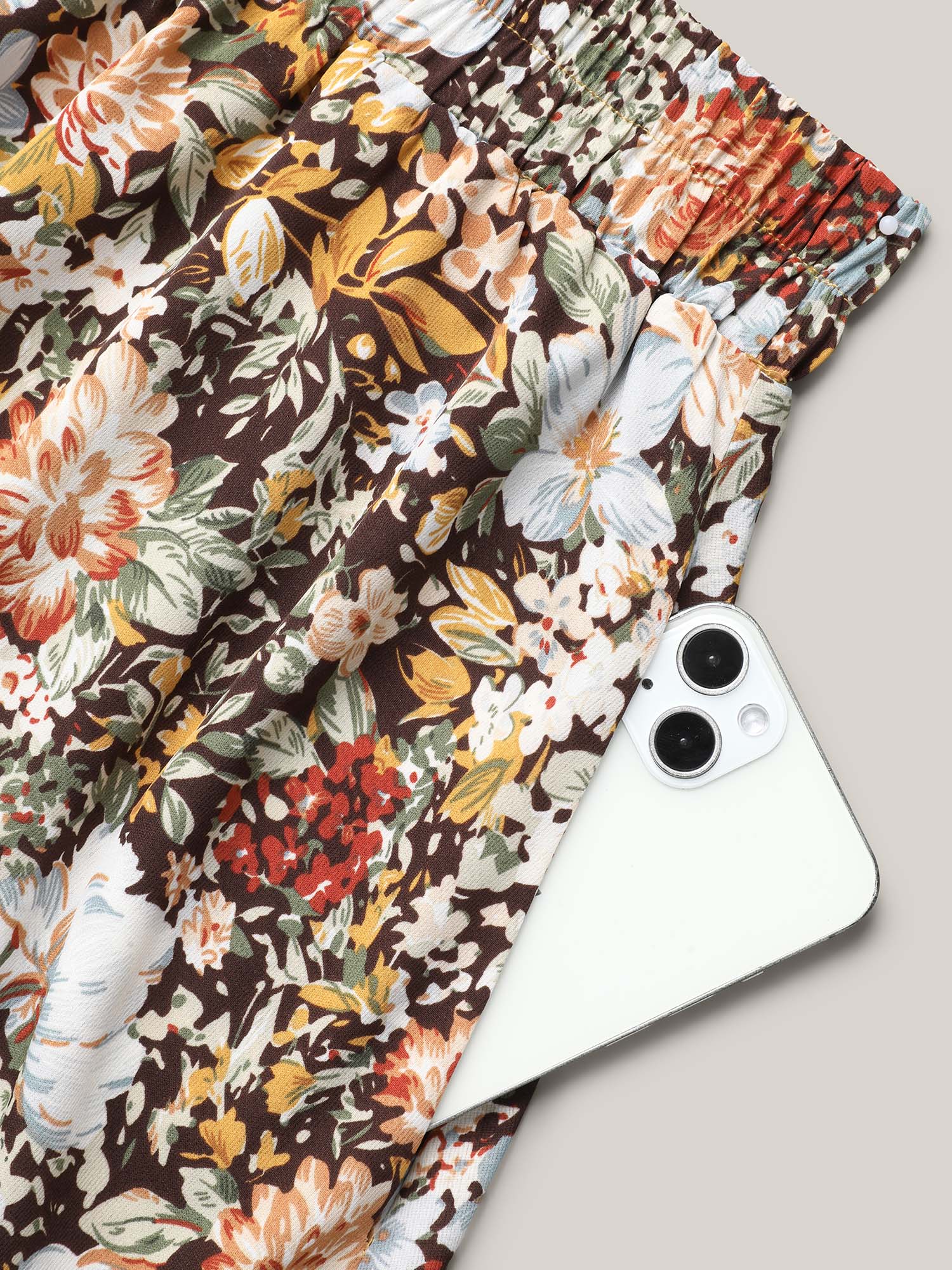 Plus Size Floral Print Stretchy-Waist Midi Skirt Women Multicolor Elegant Contrast No stretch Side seam pocket Everyday Skirts BloomChic 18-20/2X 